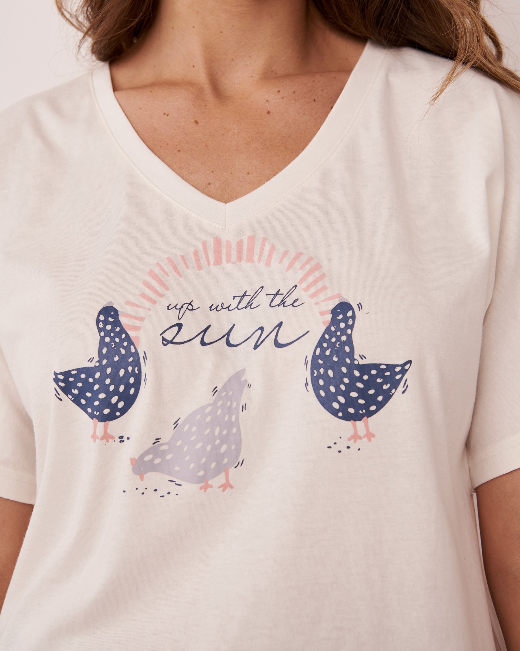 LA VIE EN ROSE T-shirt col en V en coton Blanc neige 40100404 - Voir2