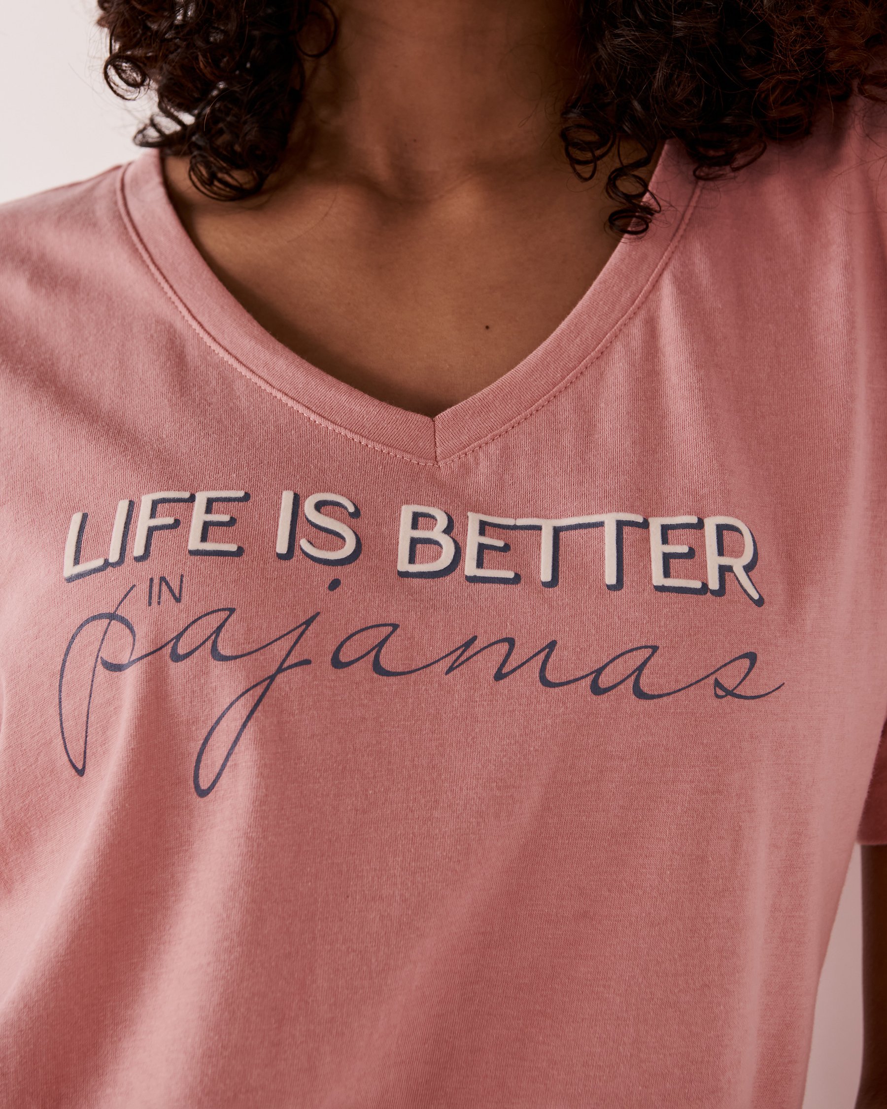 LA VIE EN ROSE T-shirt col en V en coton Vieux rose 40100404 - Voir6