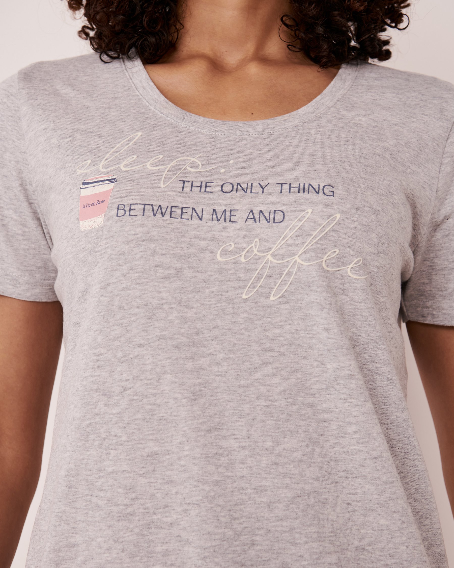 LA VIE EN ROSE T-shirt col rond en coton Café café 40100405 - Voir2