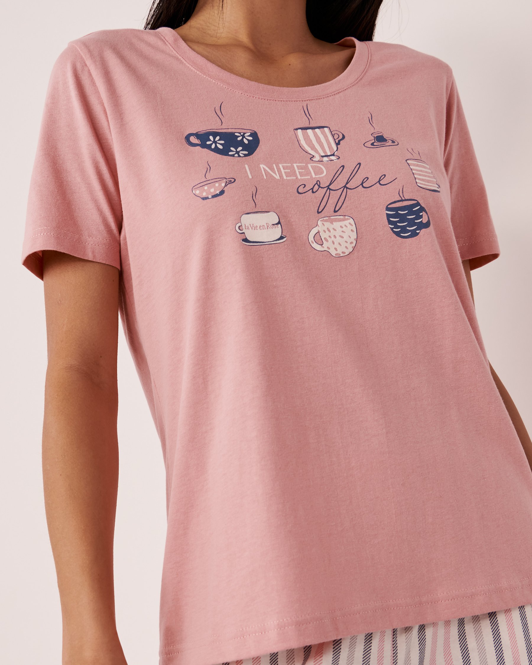 LA VIE EN ROSE Cotton Crew Neck T-shirt Coffee addict 40100405 - View1