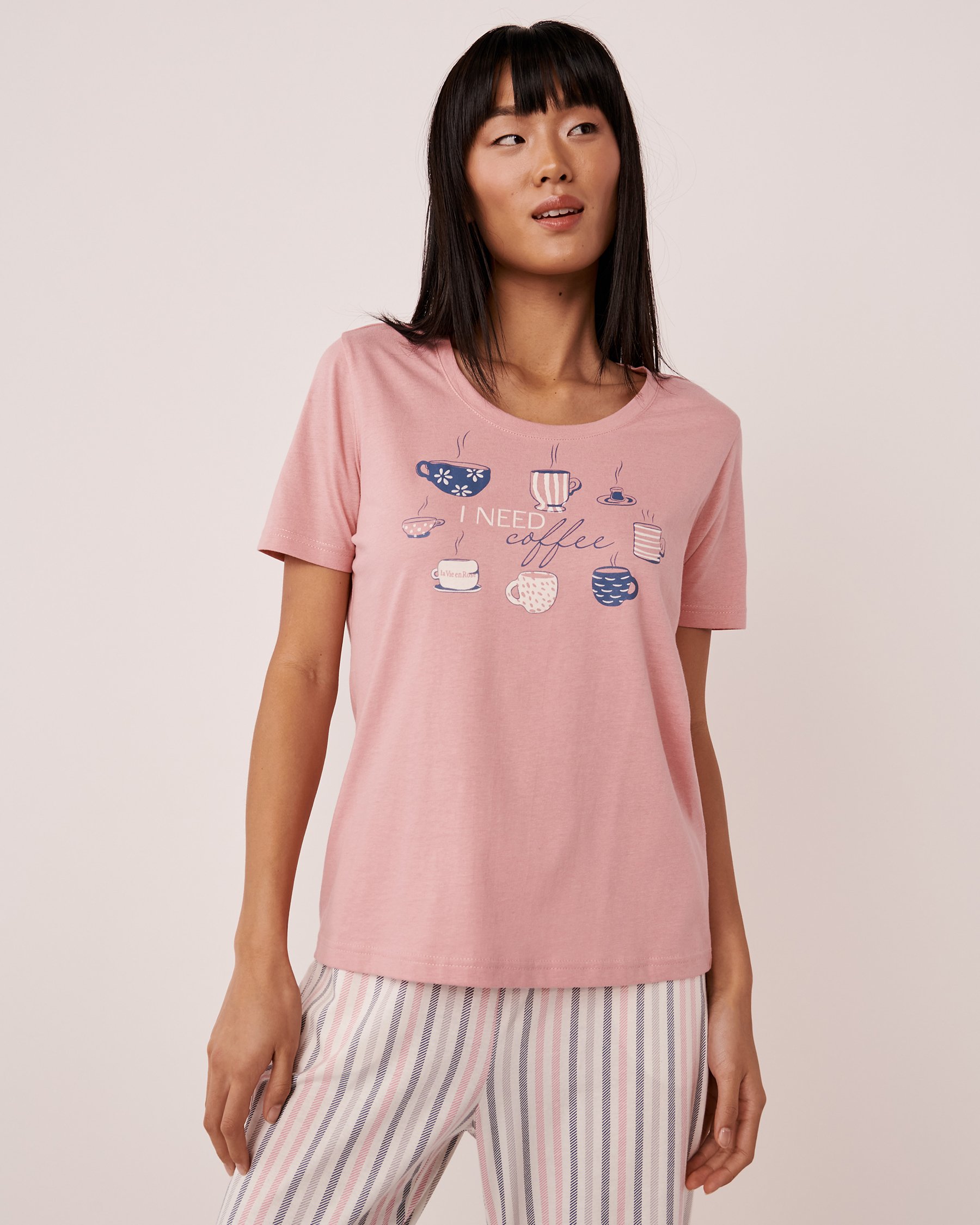 LA VIE EN ROSE Cotton Crew Neck T-shirt Coffee addict 40100405 - View3