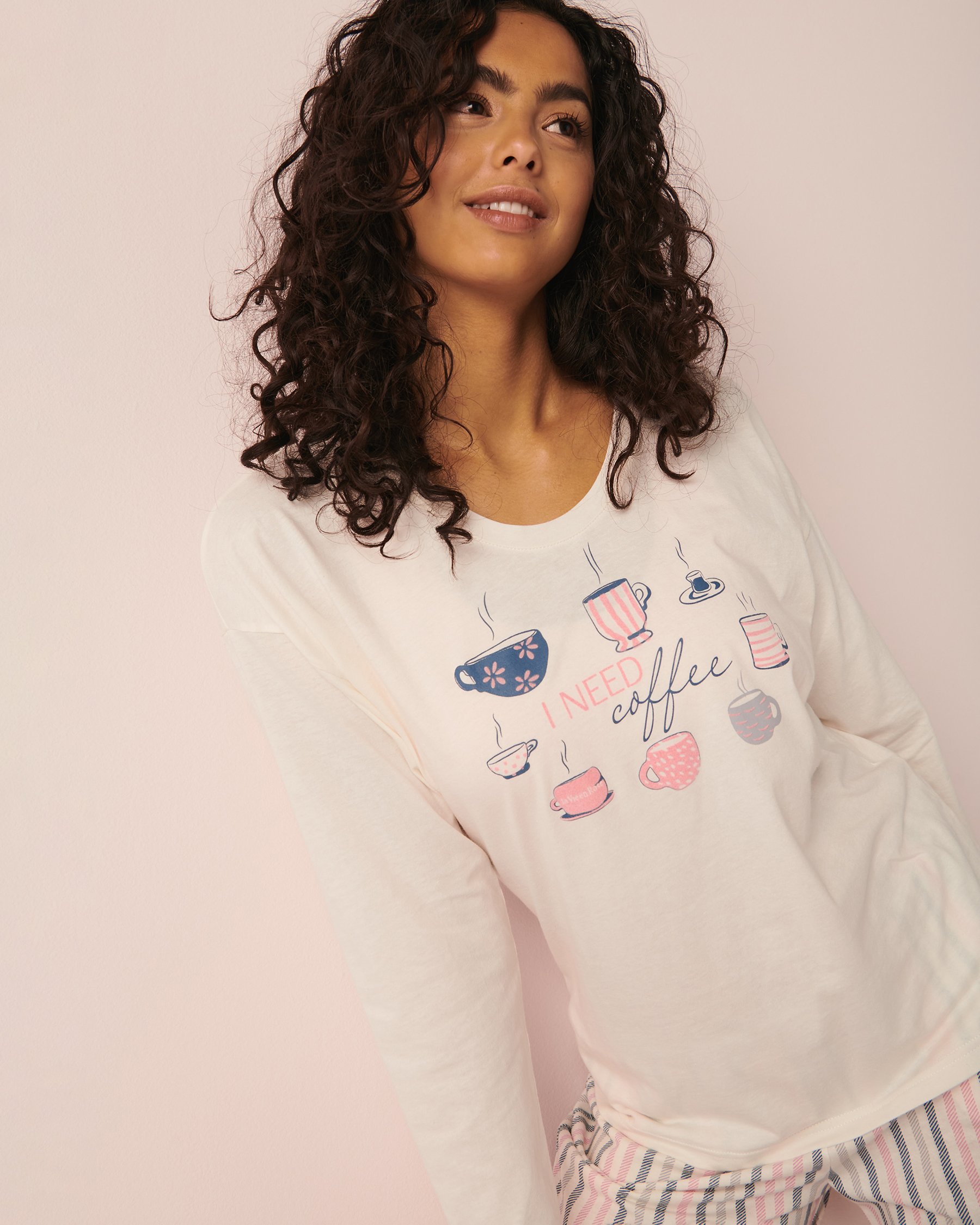 LA VIE EN ROSE Chandail manches longues col rond en coton Blanc neige 40100406 - Voir1