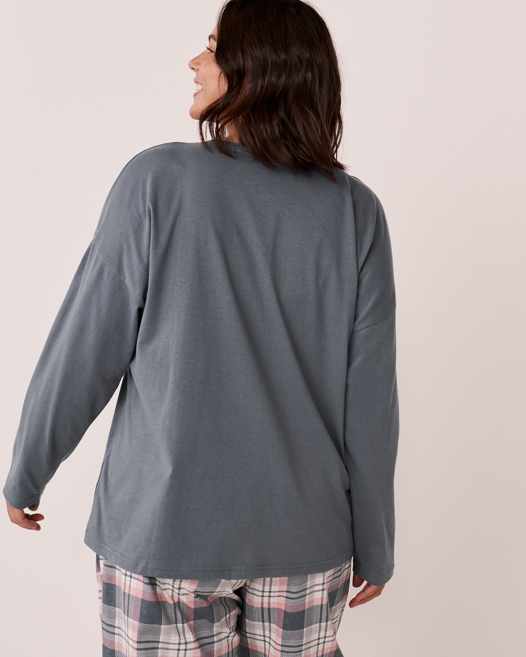 LA VIE EN ROSE Cotton Crew Neck Long Sleeve Shirt Icy blue 40100406 - View2