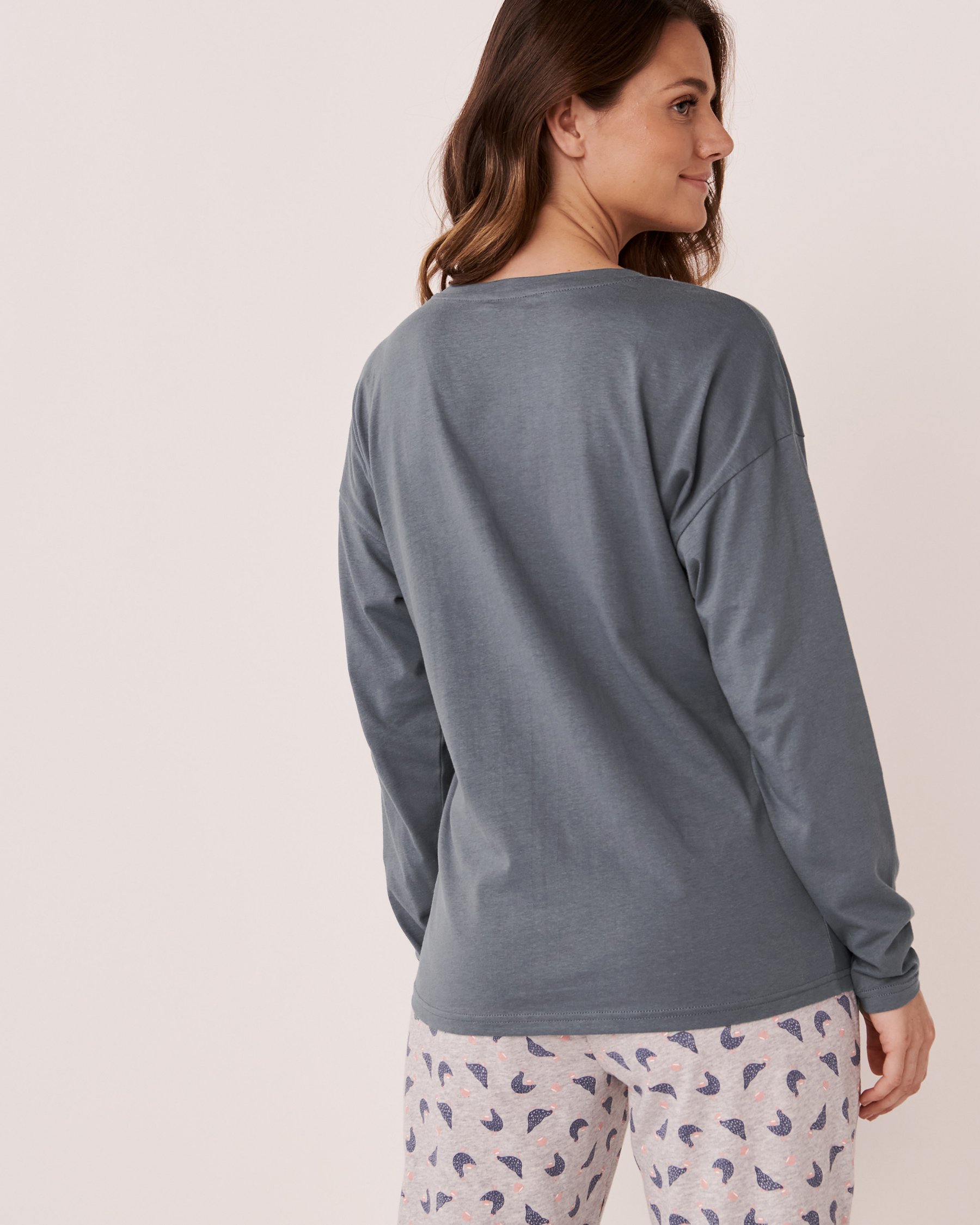 LA VIE EN ROSE Cotton Crew Neck Long Sleeve Shirt Icy blue 40100406 - View6