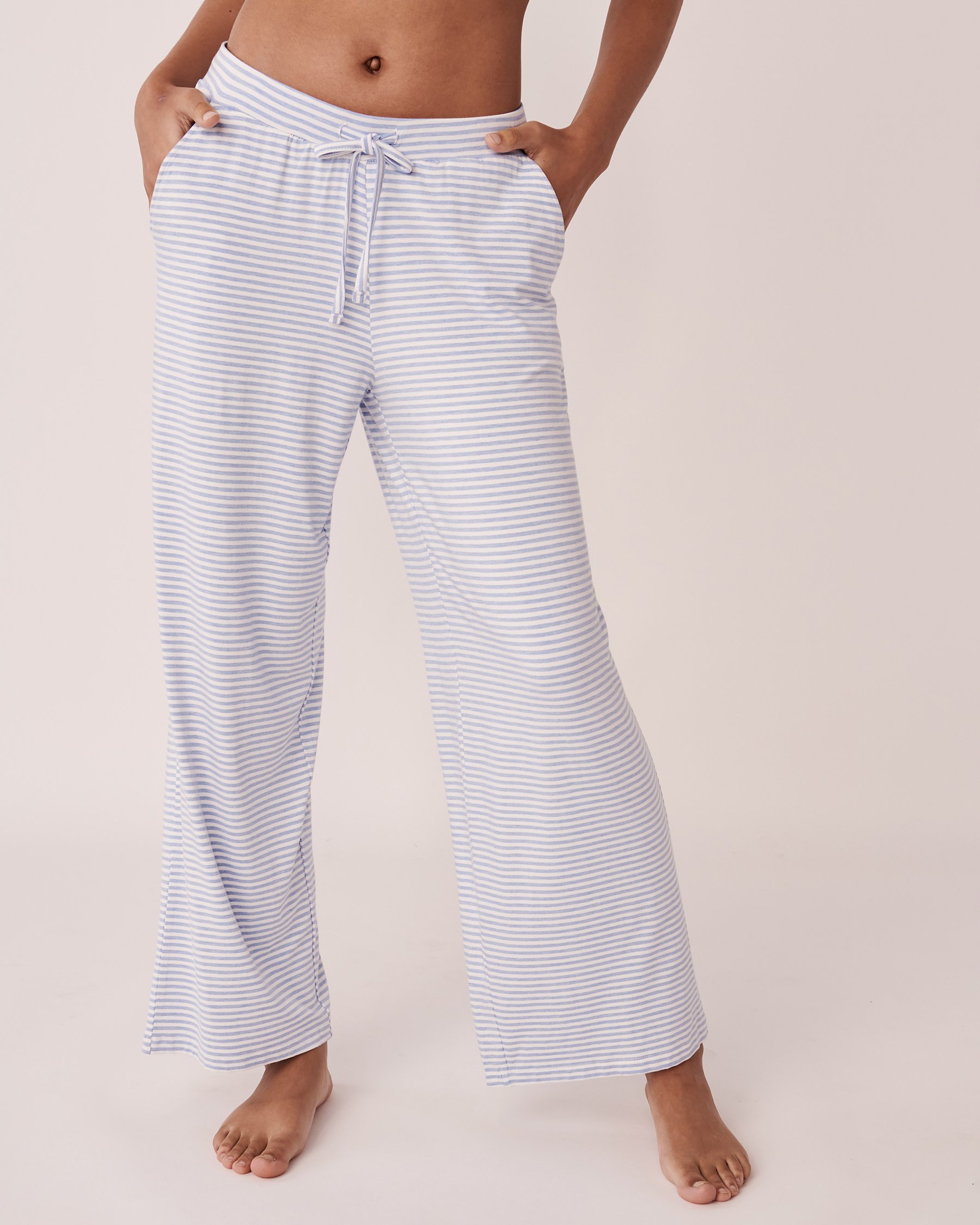 LA VIE EN ROSE Pantalon jambe large en bambou Rayures bleues 40200381 - Voir4