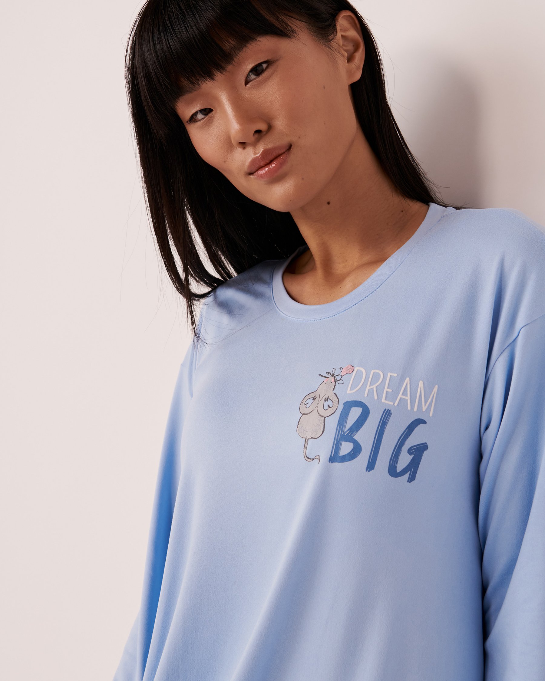 LA VIE EN ROSE Chemise de nuit ultra douce à manches longues Bleu profond 40500239 - Voir2