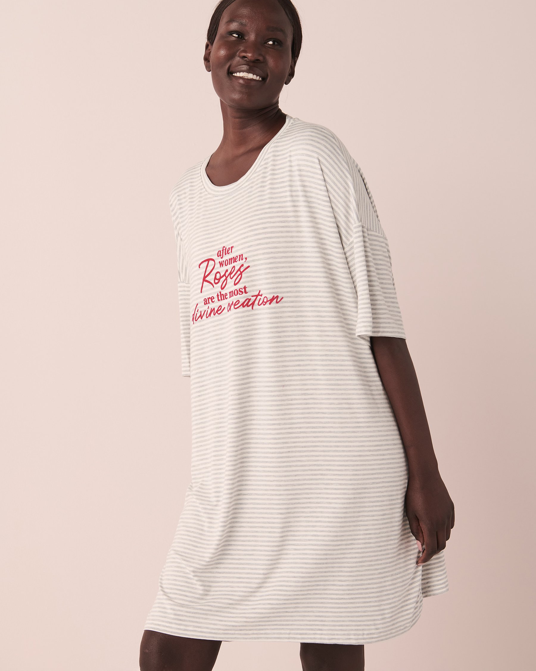 LA VIE EN ROSE Bamboo Oversized Sleepshirt Grey stripes 40500243 - View1