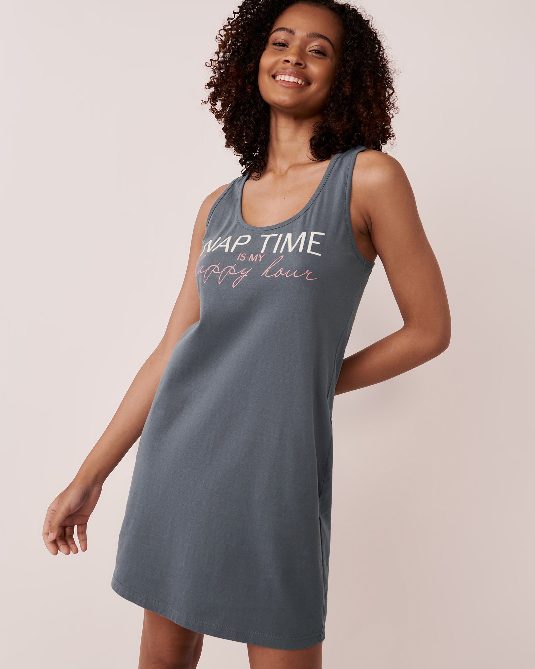 LA VIE EN ROSE Chemise de nuit sans manches en coton Bleu glacial 40500246 - Voir1