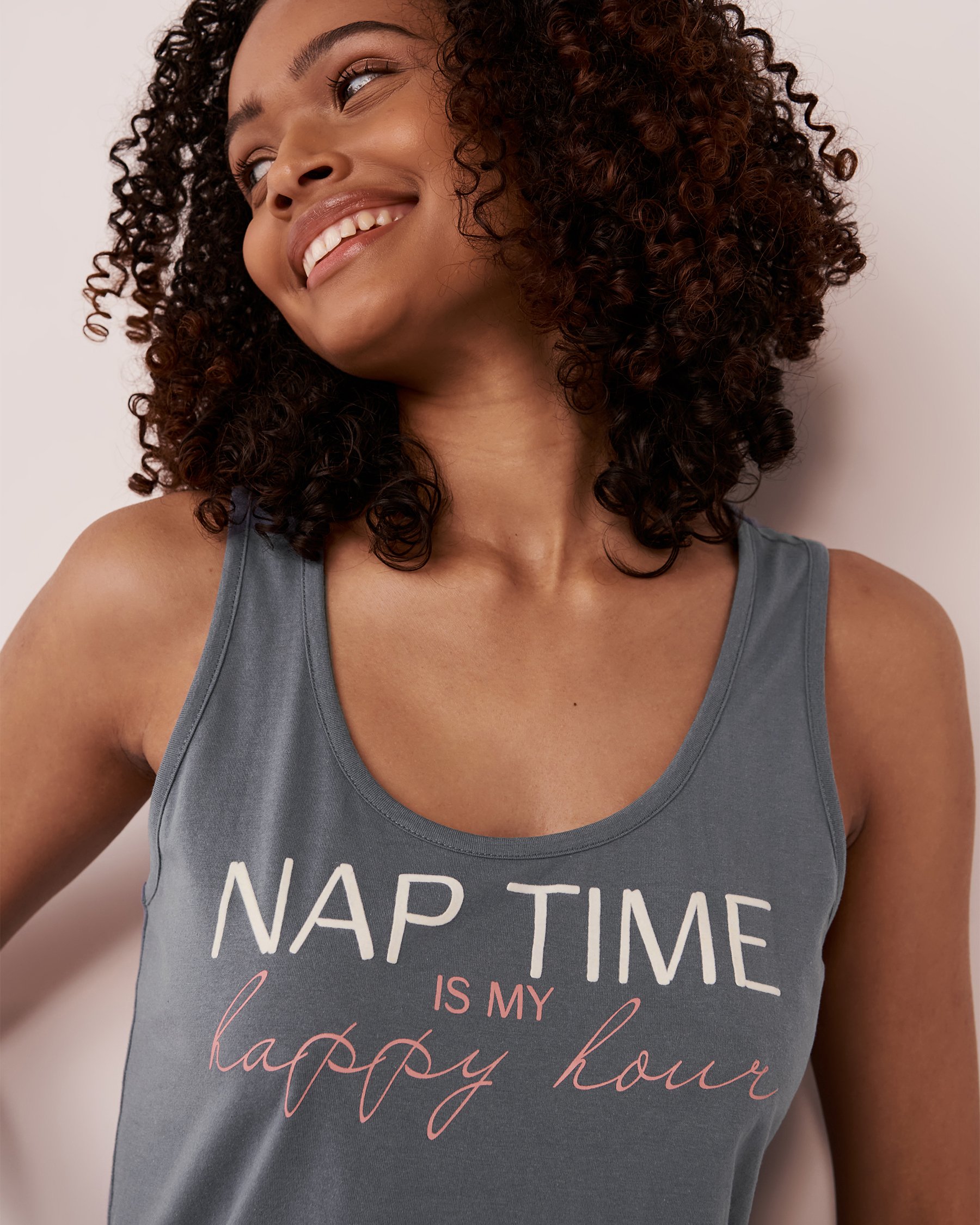 LA VIE EN ROSE Chemise de nuit sans manches en coton Bleu glacial 40500246 - Voir2
