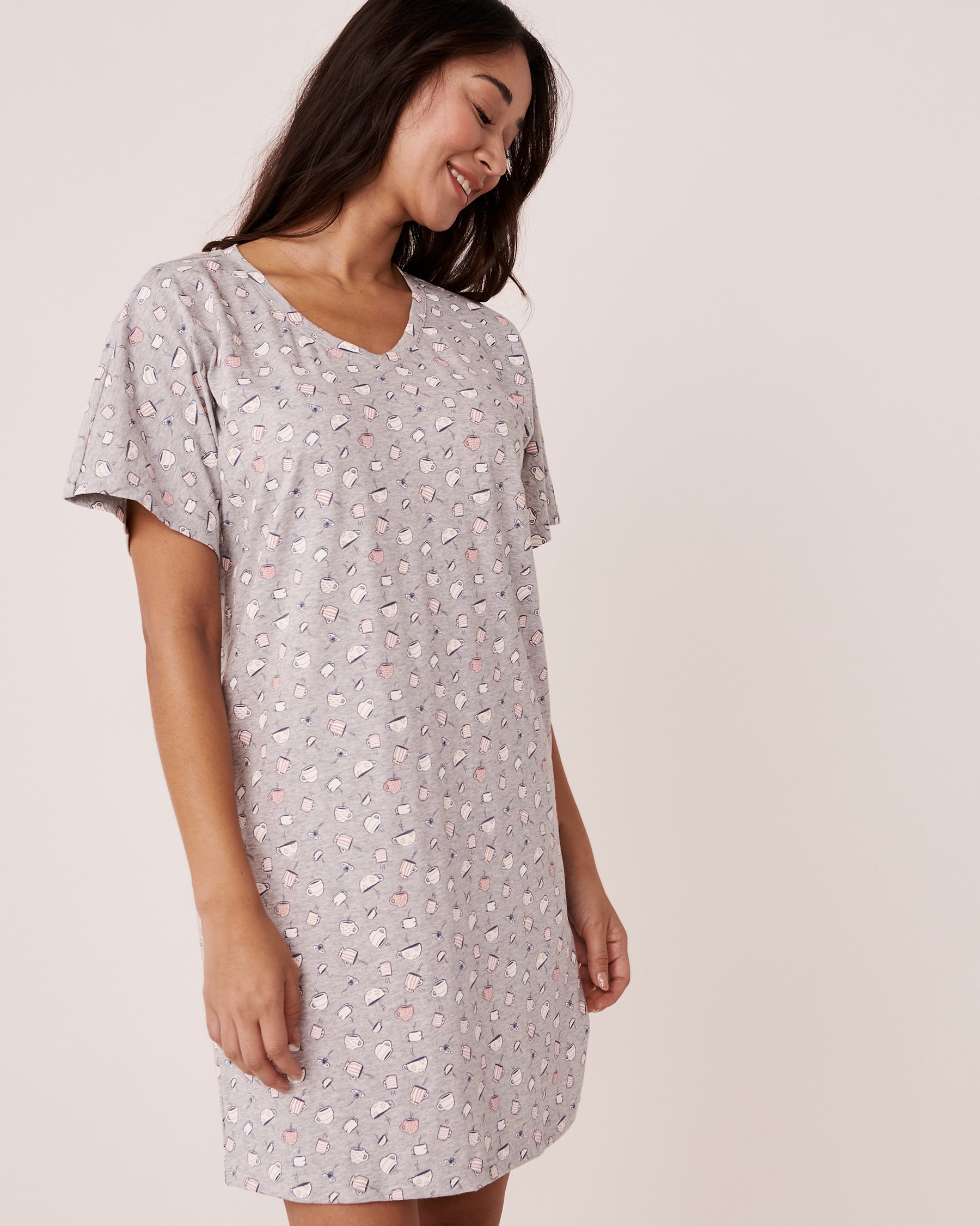 LA VIE EN ROSE Chemise de nuit manches courtes en coton Café matinal 40500247 - Voir1