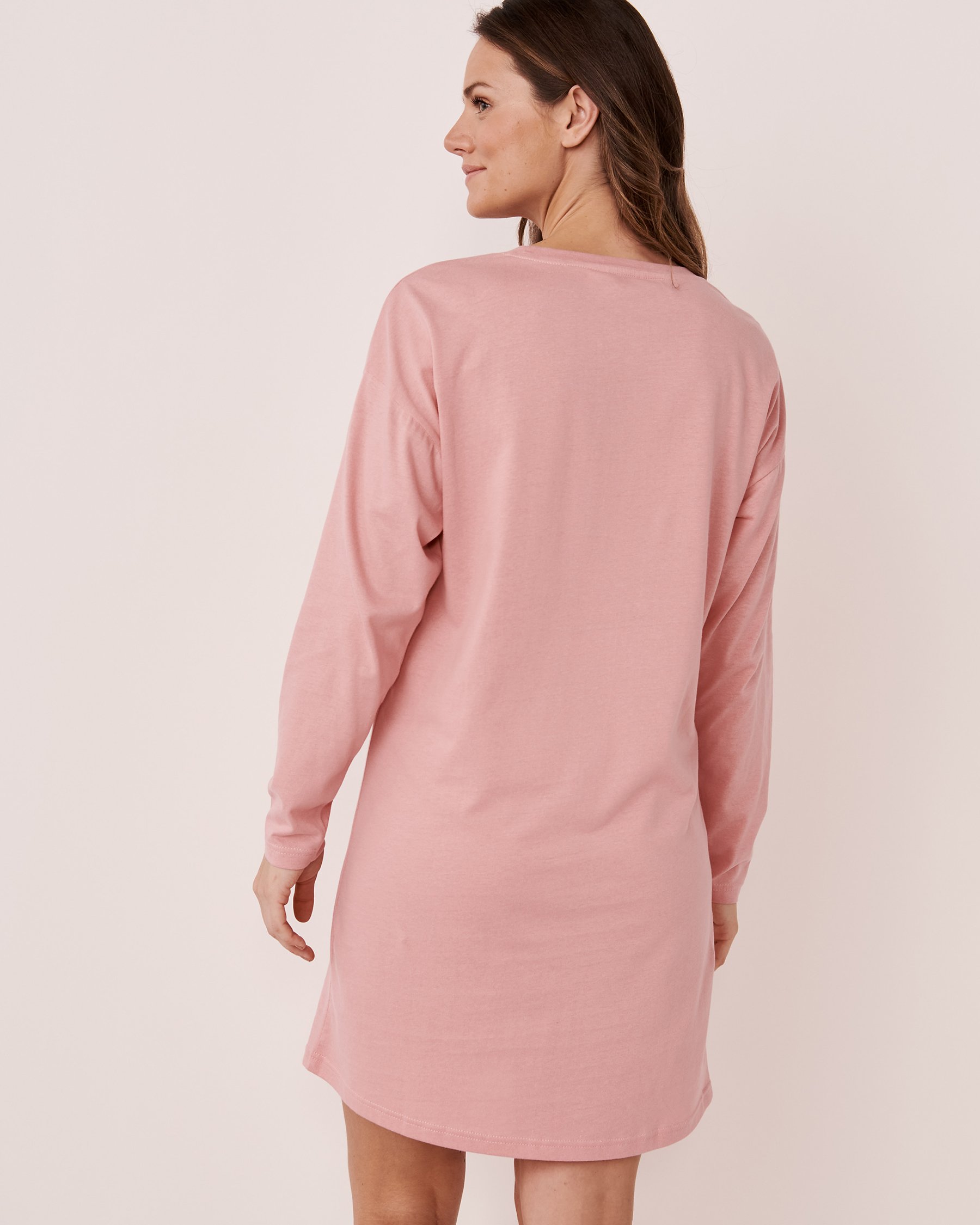 LA VIE EN ROSE Chemise de nuit manches longues en coton Vieux rose 40500248 - Voir3