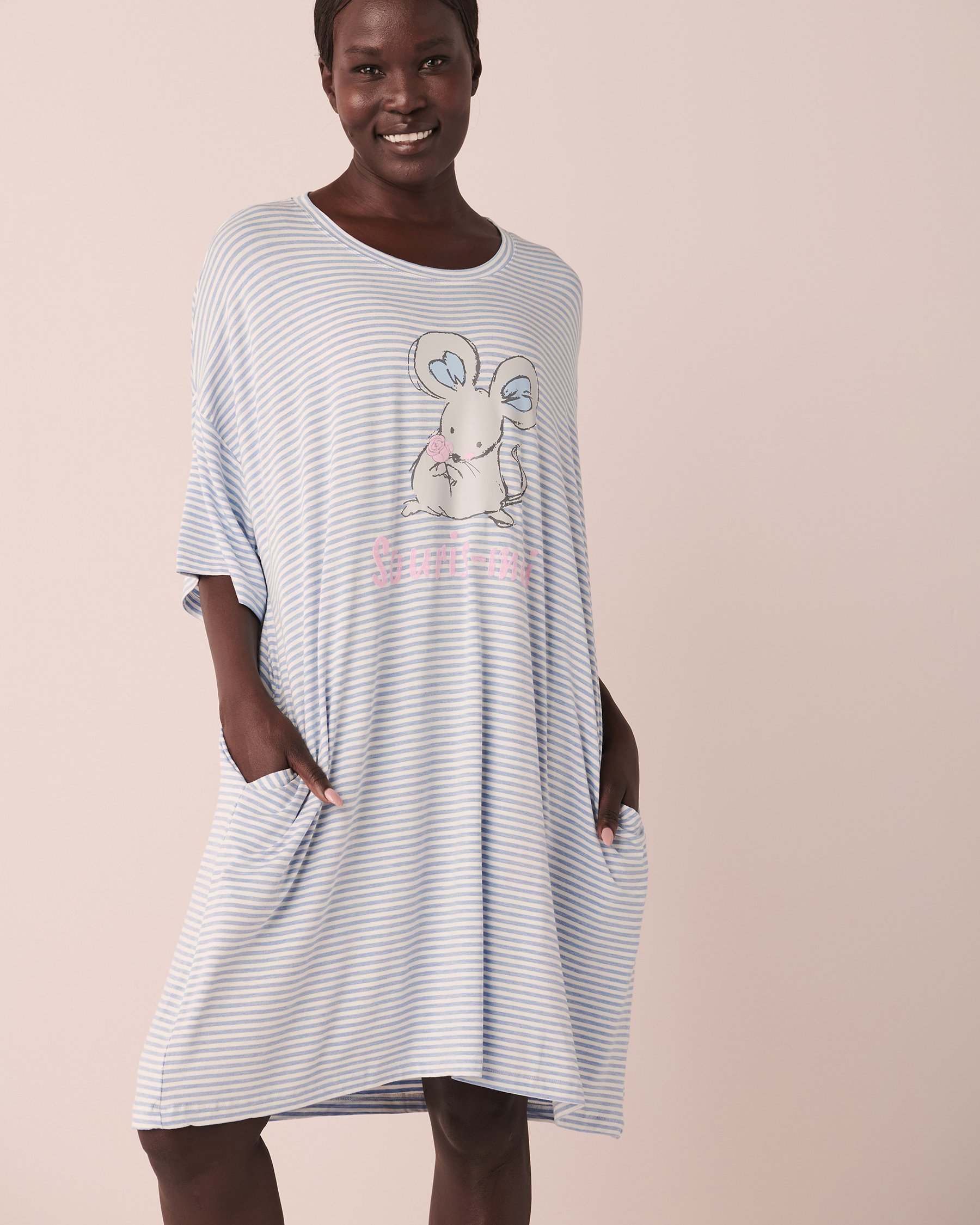 LA VIE EN ROSE Bamboo Oversized Sleepshirt Blue stripes 40500243 - View1