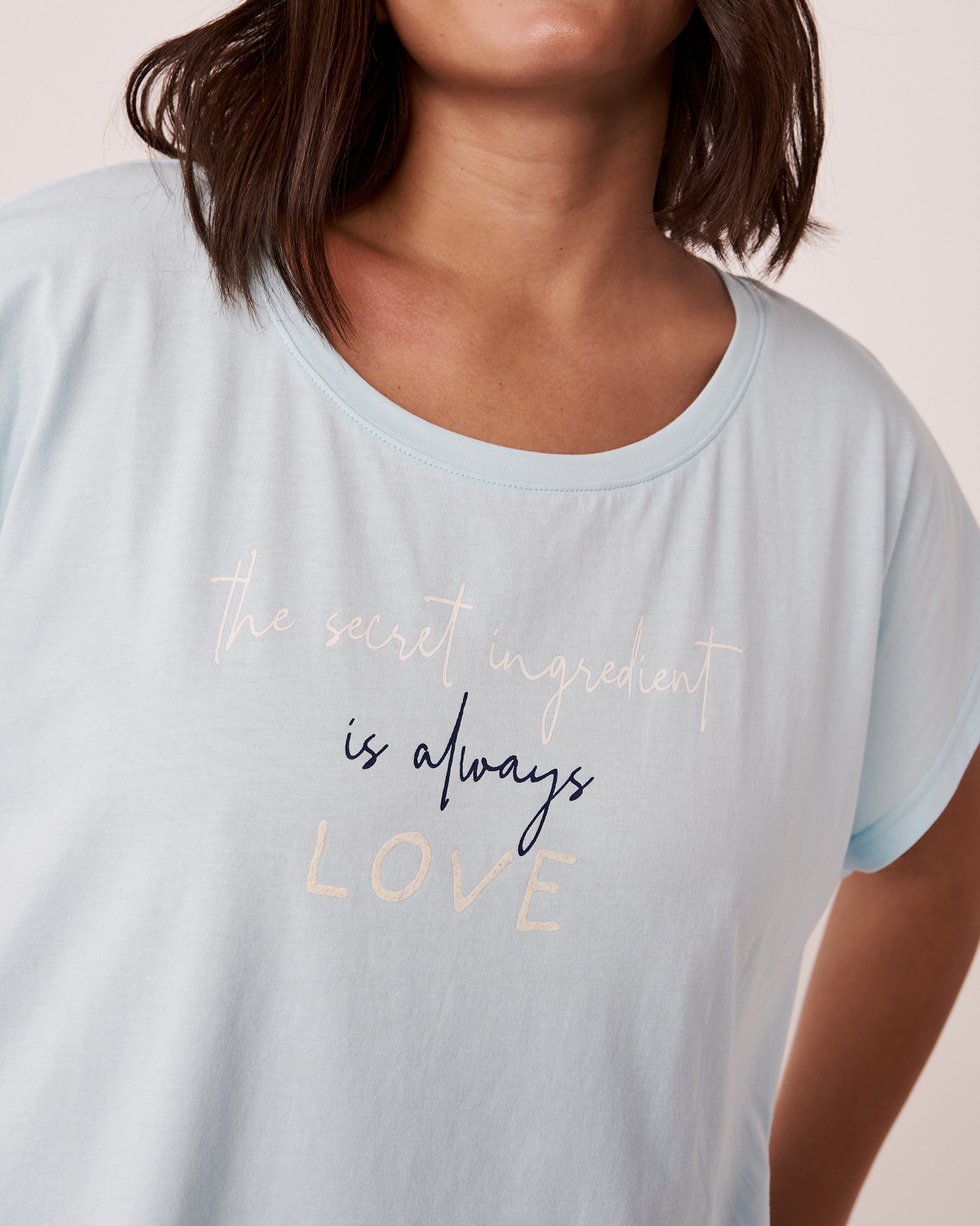 LA VIE EN ROSE Cotton Cap Sleeve Shirt Light blue 40100399 - View1