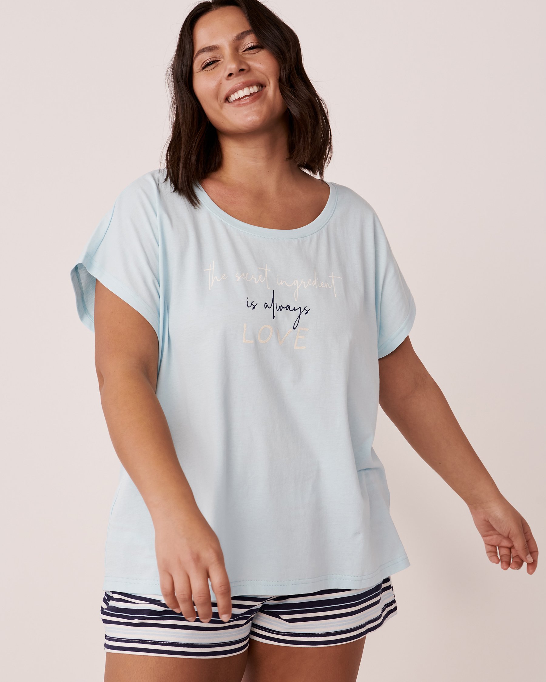 LA VIE EN ROSE Cotton Cap Sleeve Shirt Light blue 40100399 - View2