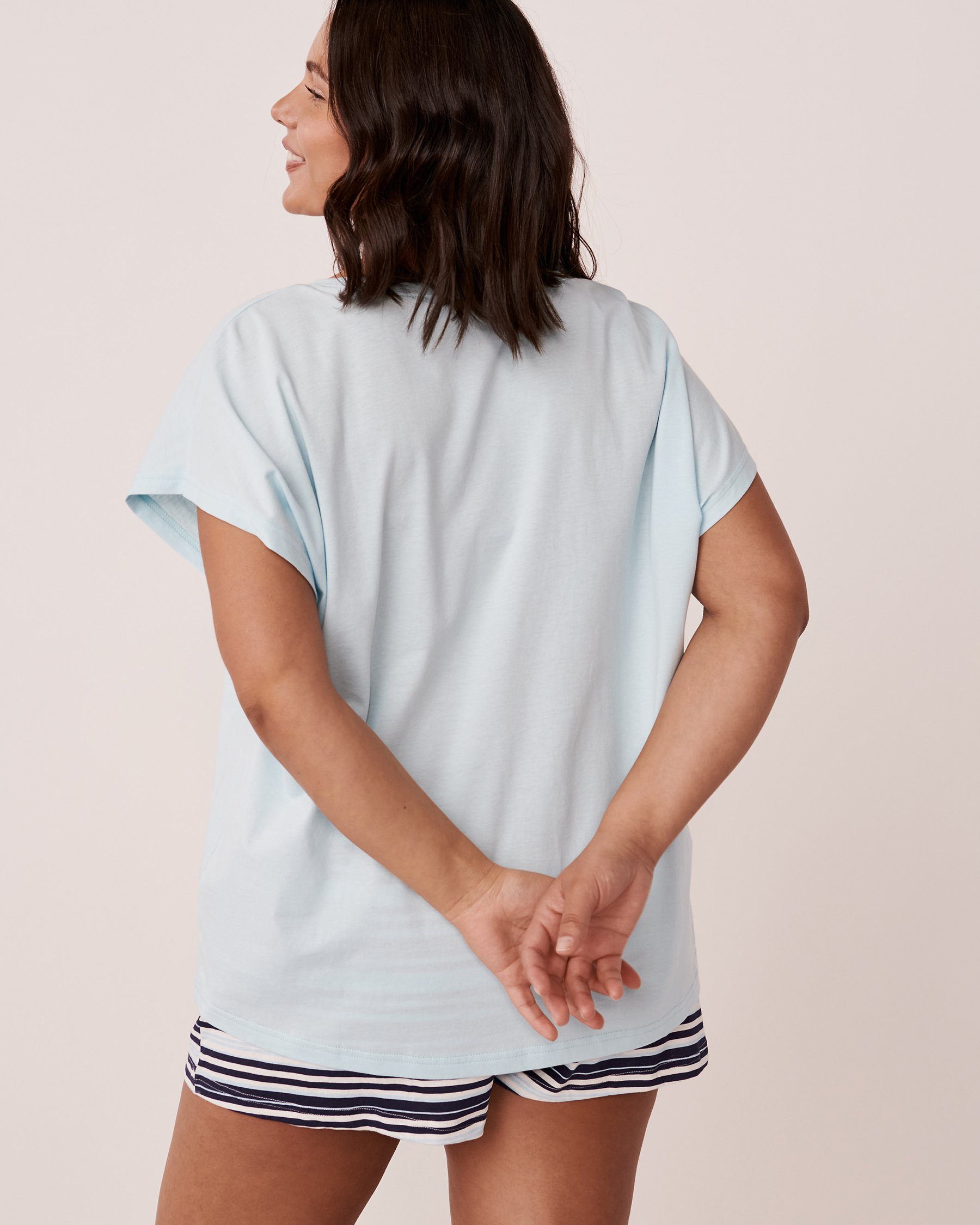 LA VIE EN ROSE Cotton Cap Sleeve Shirt Light blue 40100399 - View3