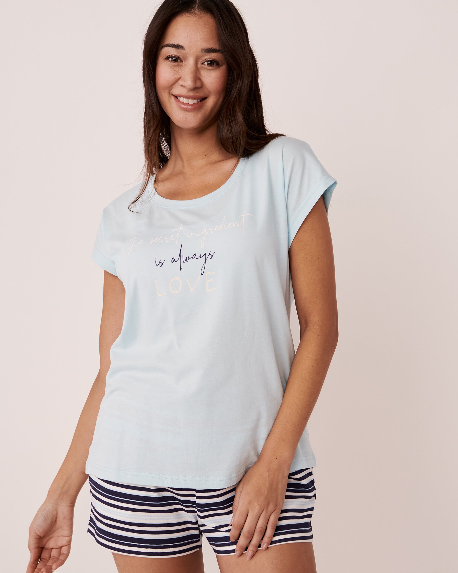 LA VIE EN ROSE Cotton Cap Sleeve Shirt Light blue 40100399 - View4