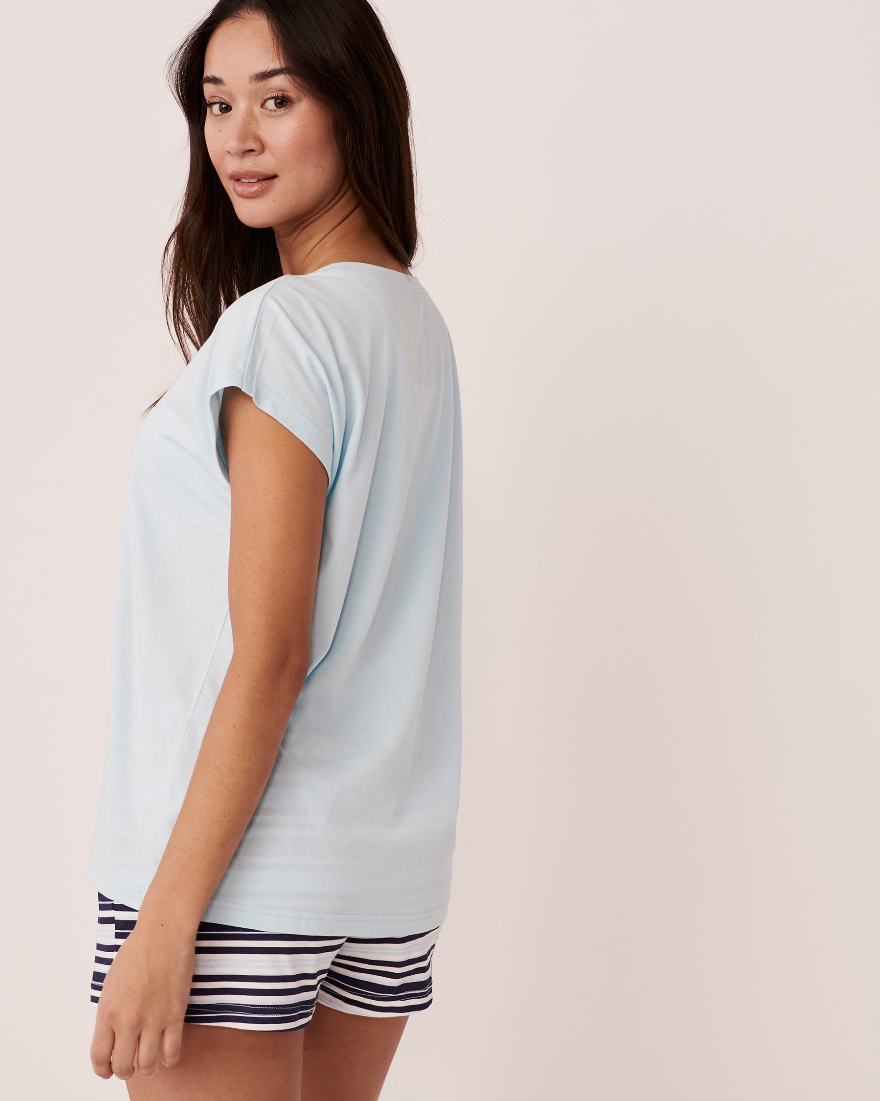 LA VIE EN ROSE Cotton Cap Sleeve Shirt Light blue 40100399 - View6