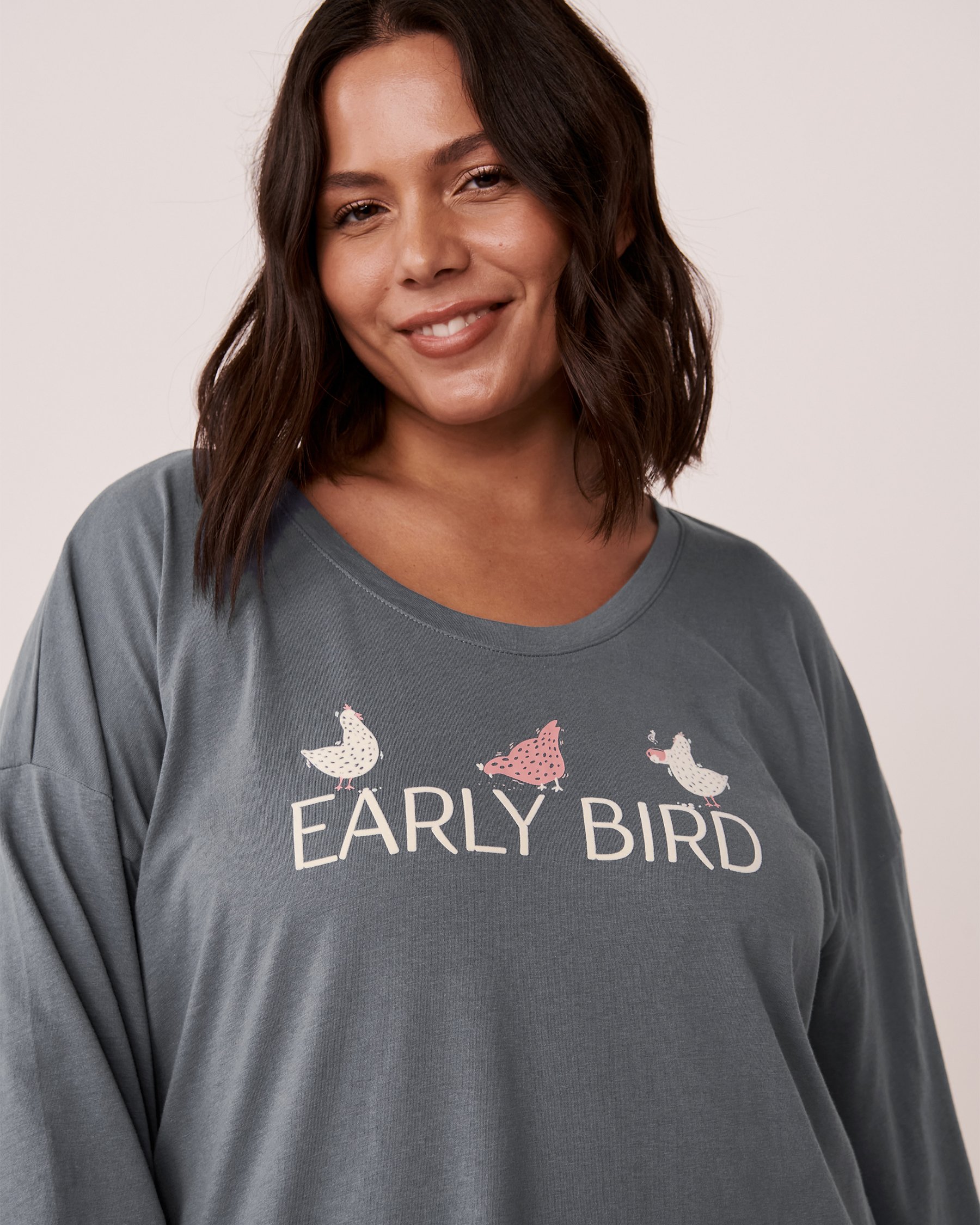 LA VIE EN ROSE Chandail manches longues col rond en coton Bleu glacial 40100406 - View3