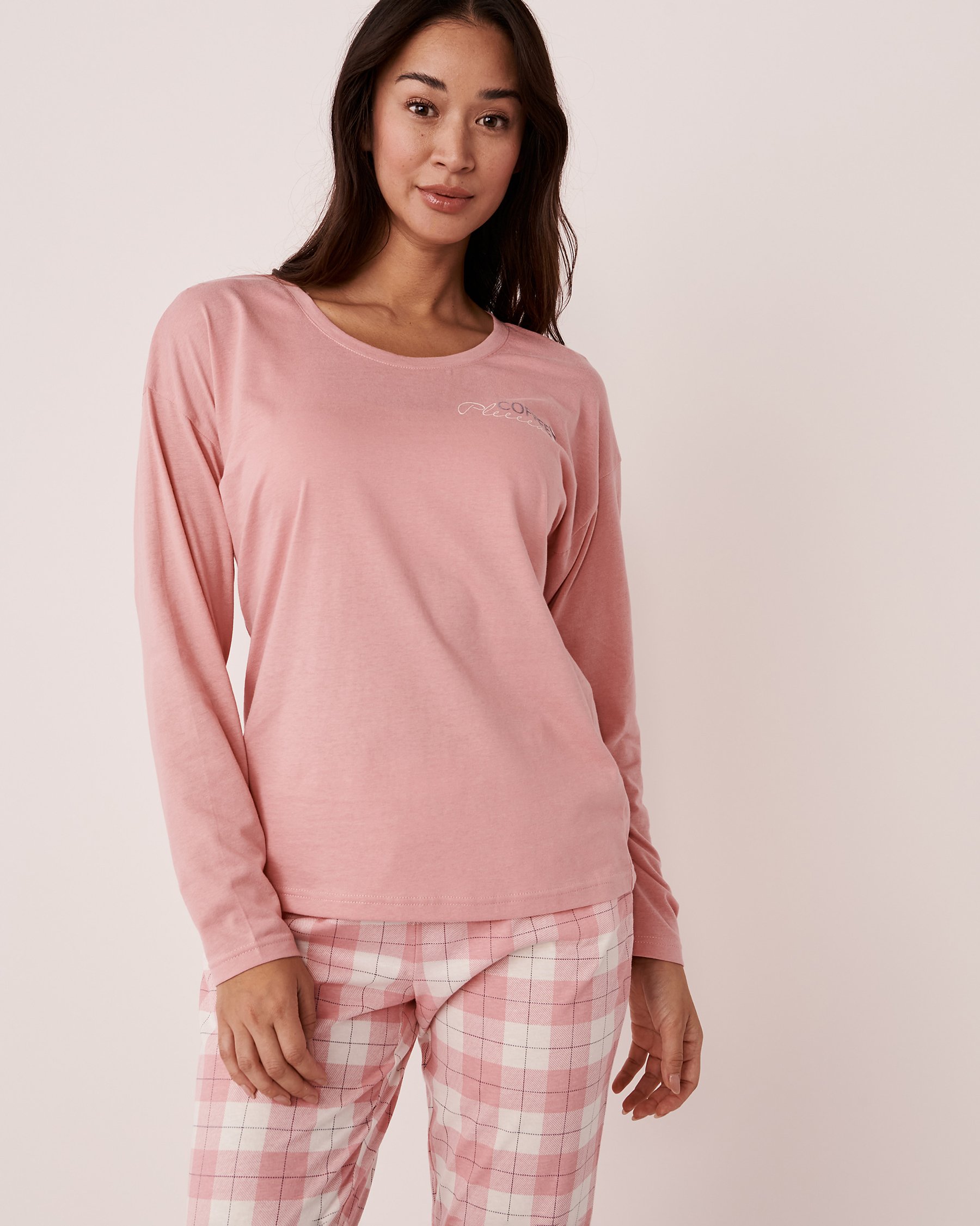LA VIE EN ROSE Cotton Crew Neck Long Sleeve Shirt Old rose 40100406 - View1