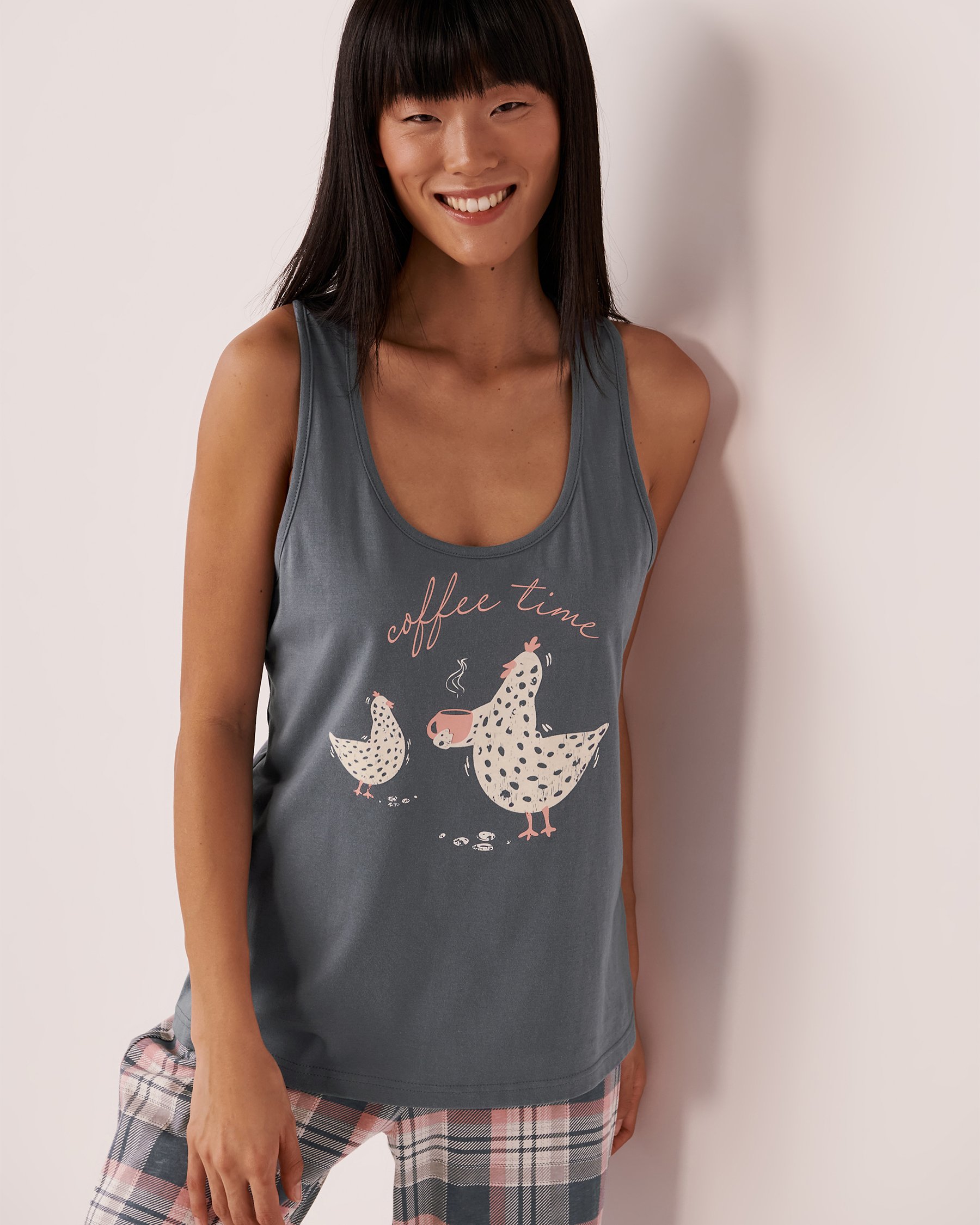 LA VIE EN ROSE Camisole dos nageur en coton Bleu glacial 40100403 - View1