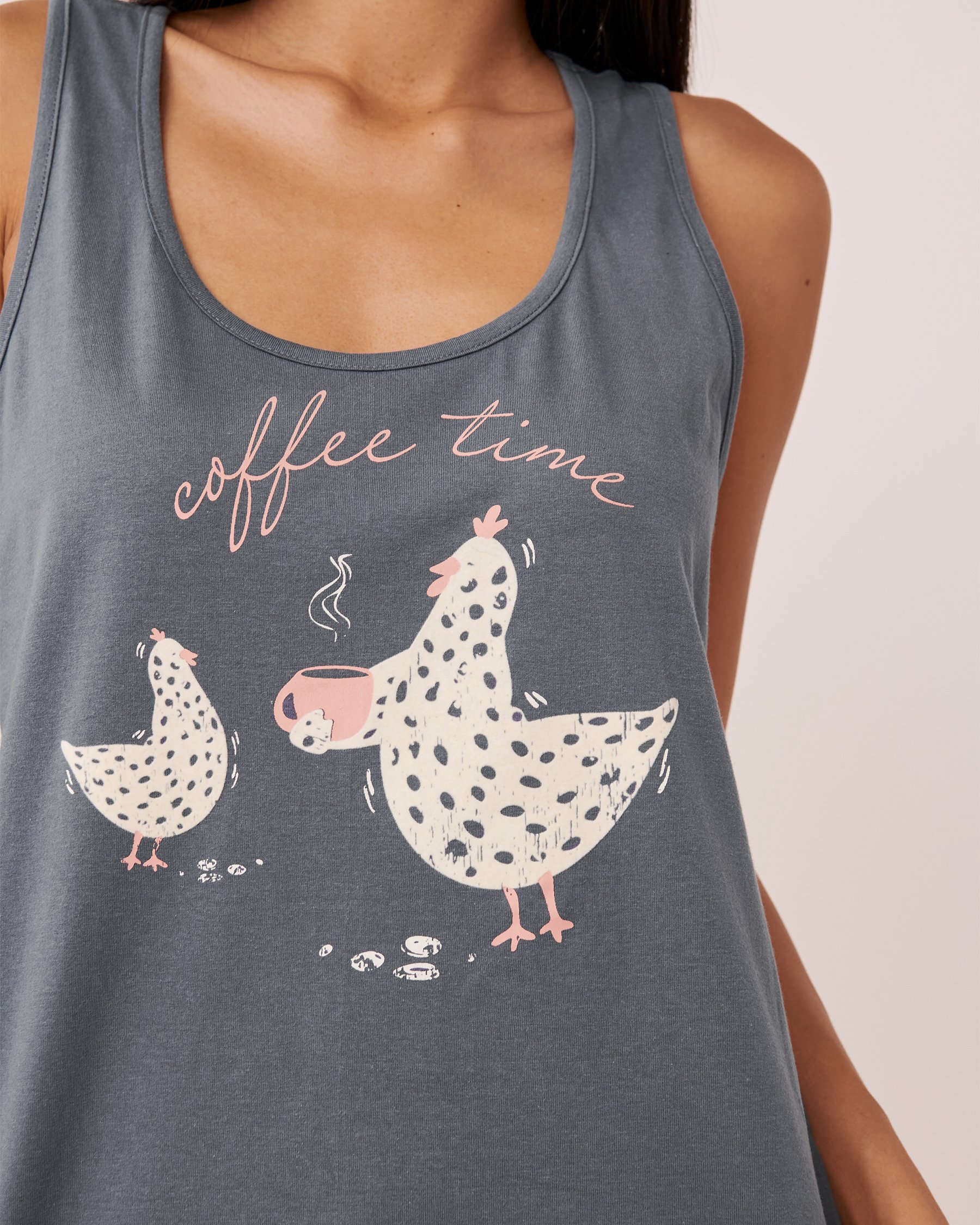 LA VIE EN ROSE Camisole dos nageur en coton Bleu glacial 40100403 - View3