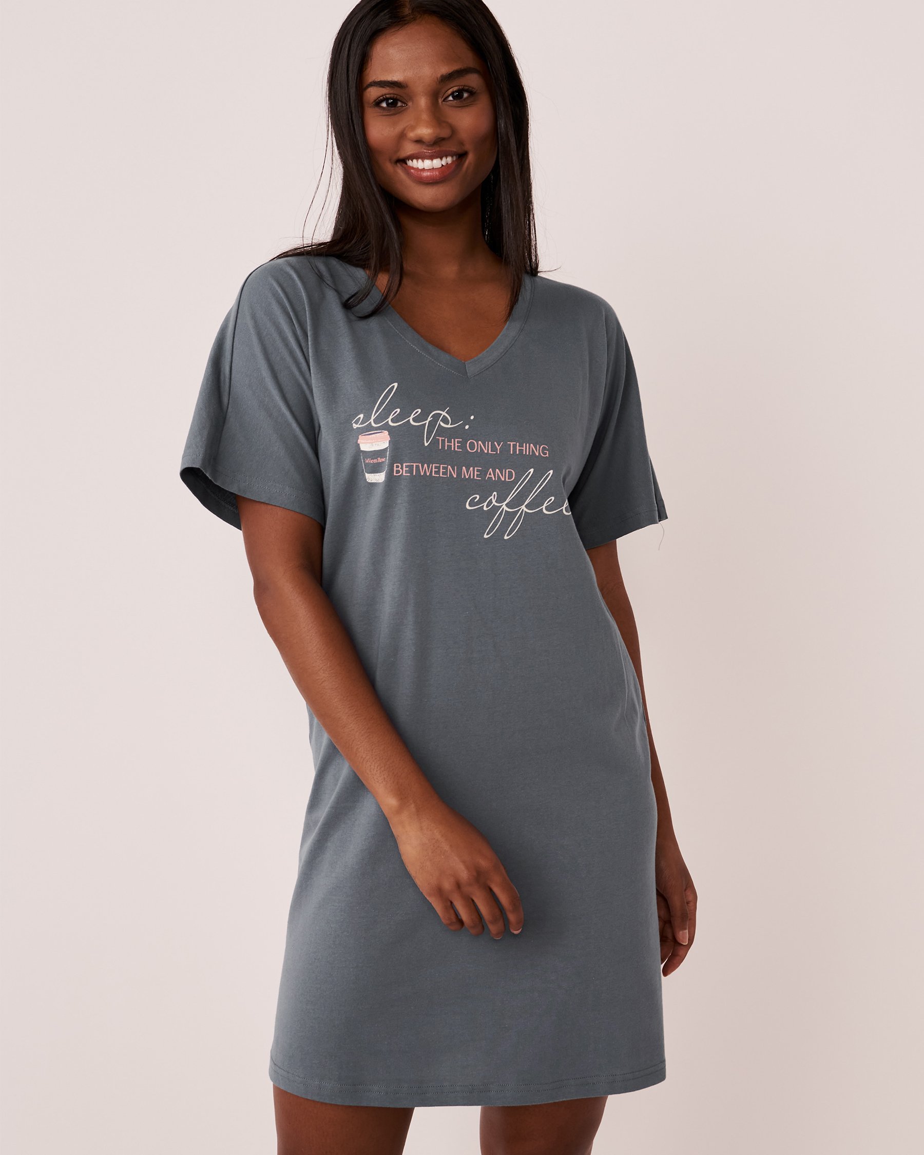 LA VIE EN ROSE Chemise de nuit manches courtes en coton Bleu glacial 40500247 - Voir1