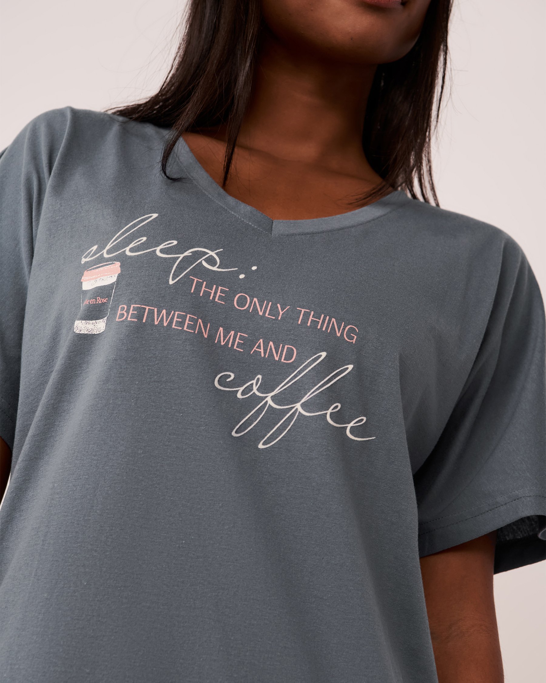 LA VIE EN ROSE Chemise de nuit manches courtes en coton Bleu glacial 40500247 - Voir2