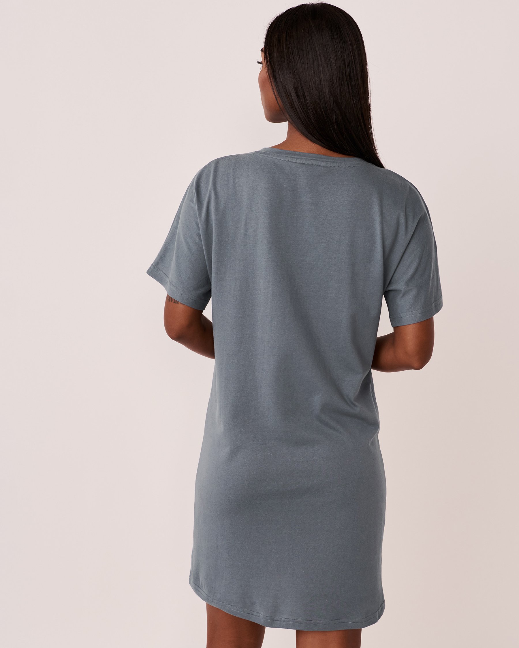 LA VIE EN ROSE Chemise de nuit manches courtes en coton Bleu glacial 40500247 - Voir3