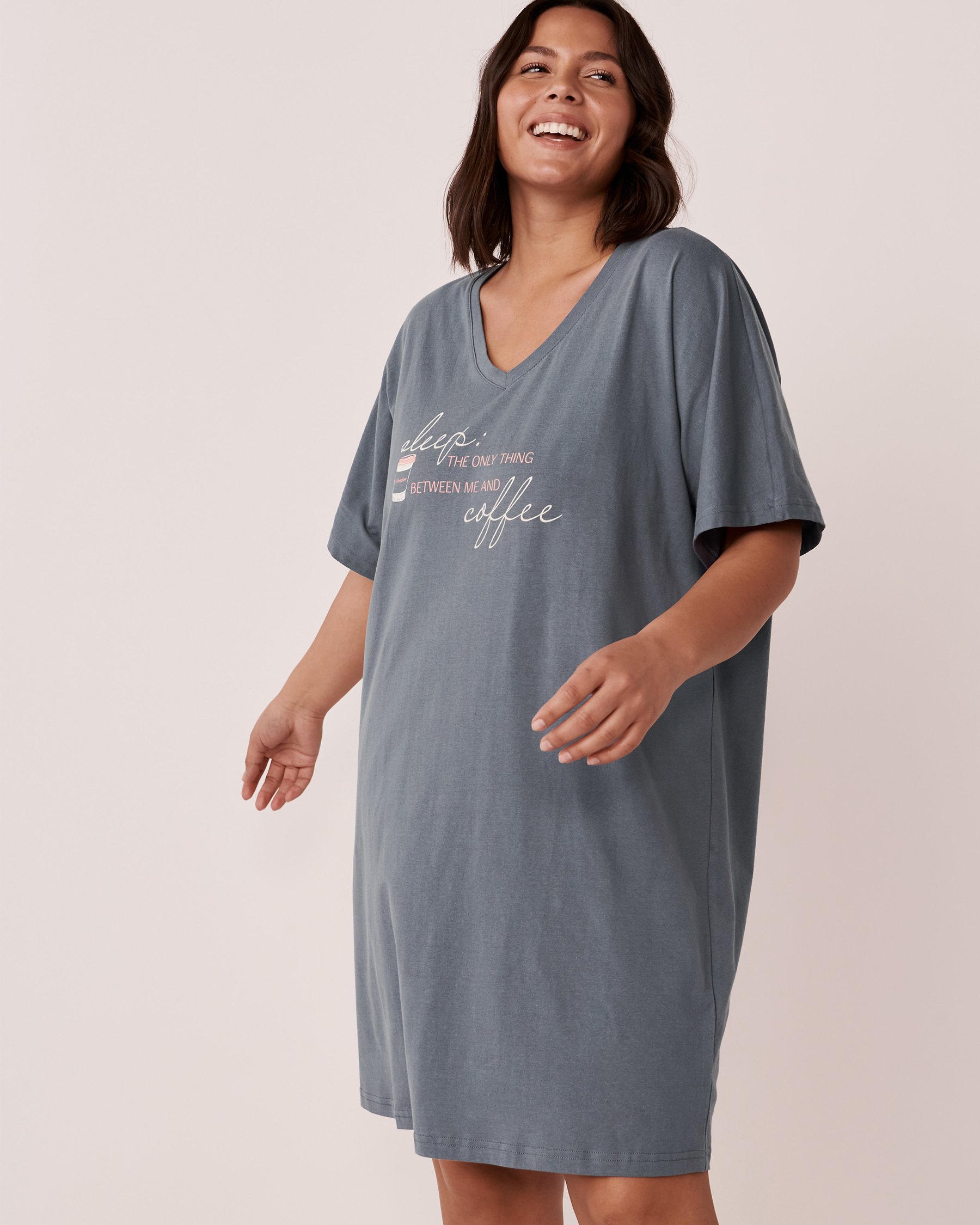 LA VIE EN ROSE Chemise de nuit manches courtes en coton Bleu glacial 40500247 - Voir4