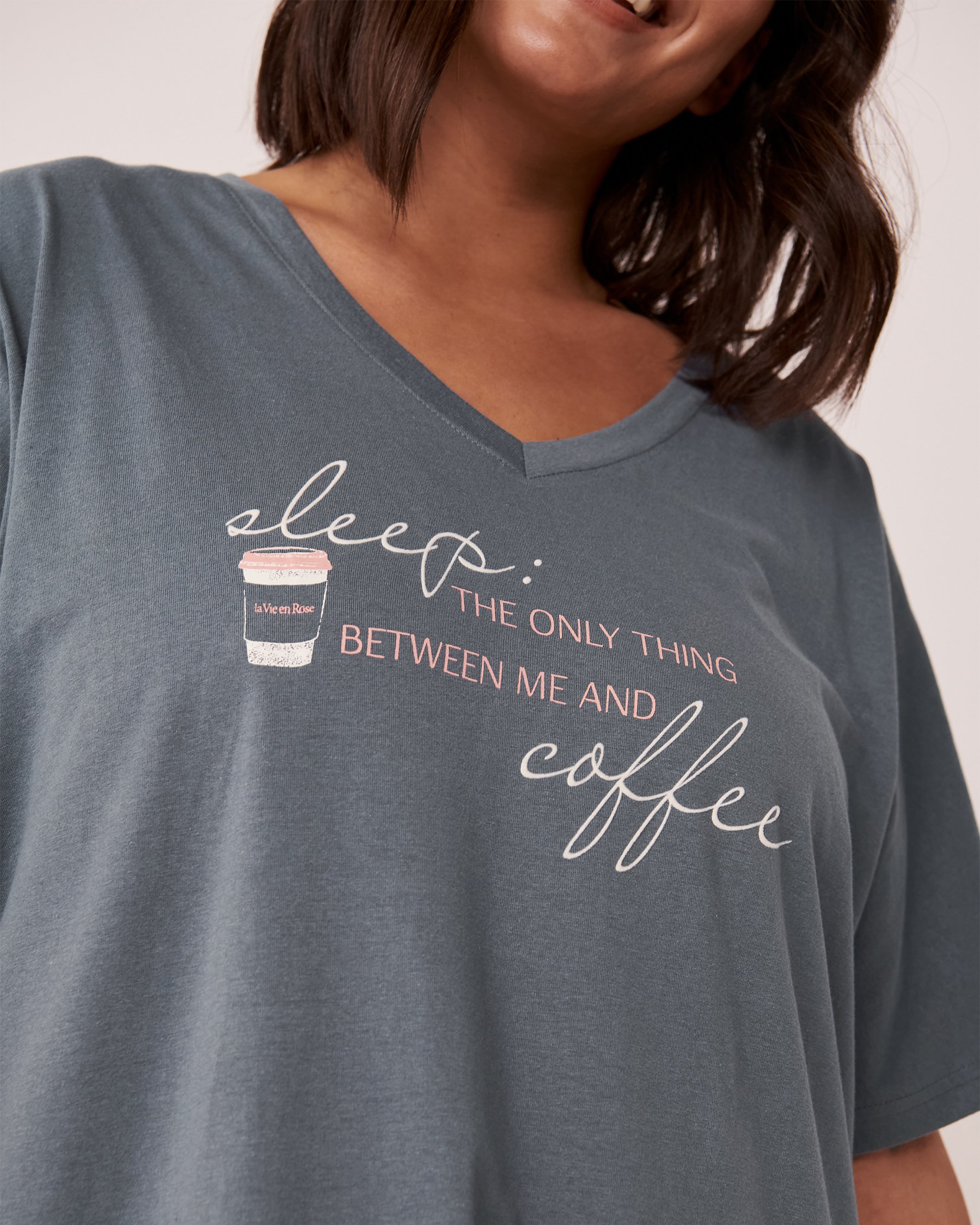 LA VIE EN ROSE Chemise de nuit manches courtes en coton Bleu glacial 40500247 - Voir5