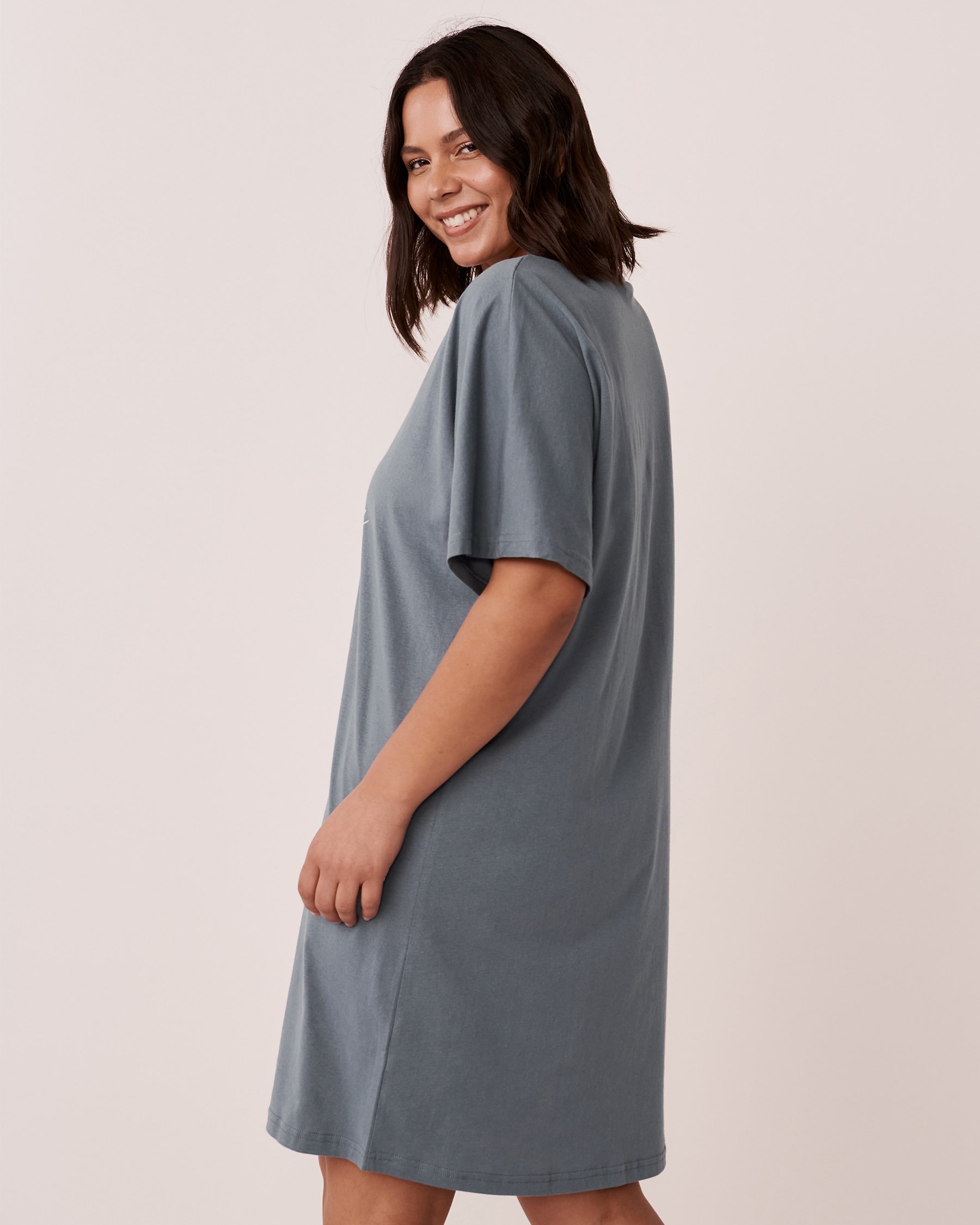 LA VIE EN ROSE Chemise de nuit manches courtes en coton Bleu glacial 40500247 - Voir6