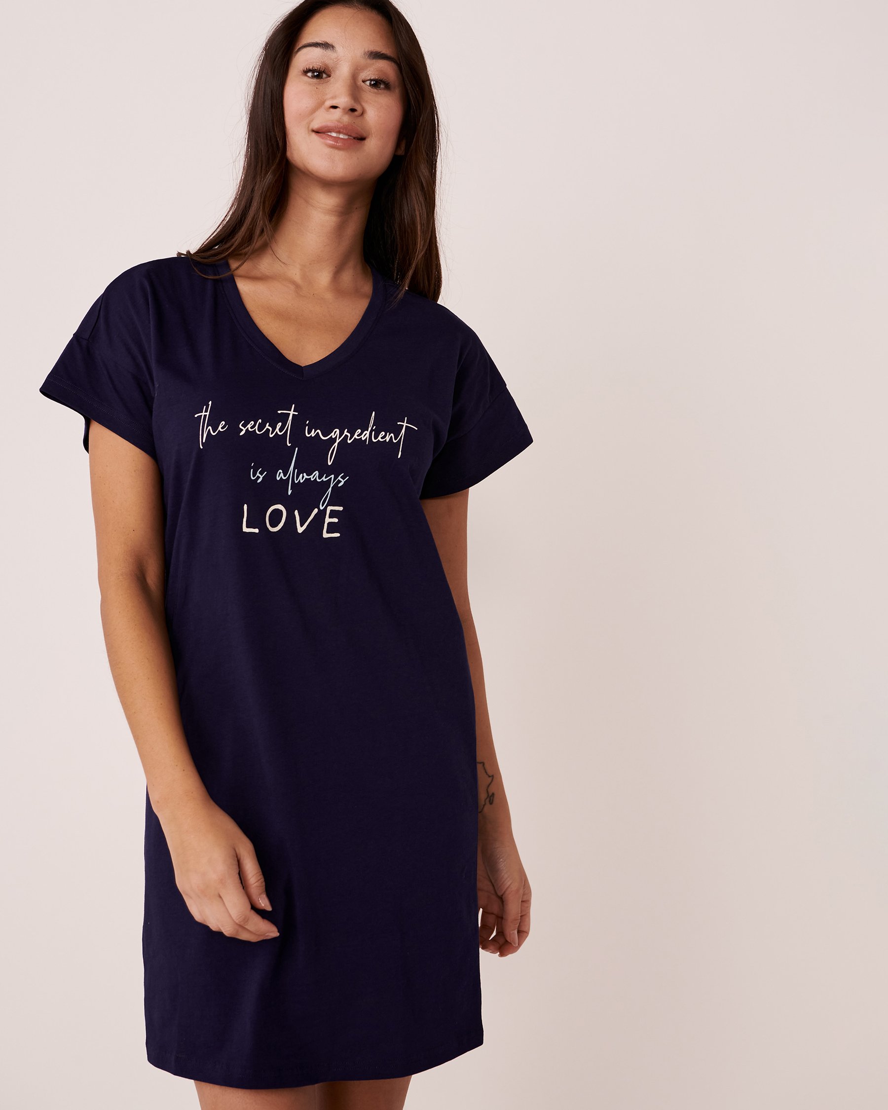LA VIE EN ROSE Cotton Short Sleeve Sleepshirt Midnight blue 40500244 - View1