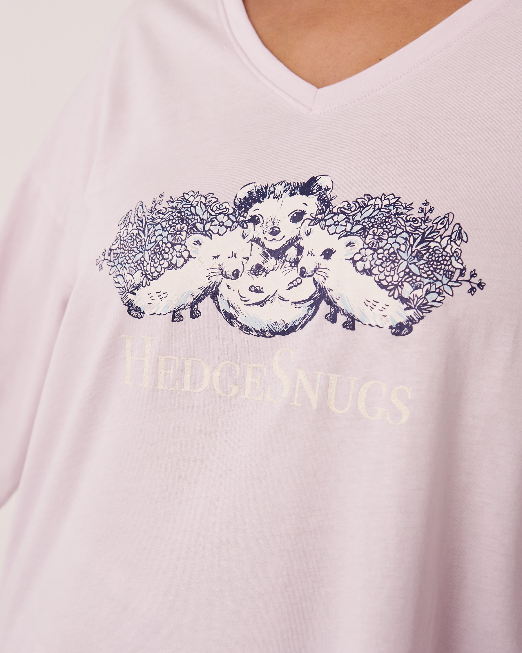 LA VIE EN ROSE Cotton V-neck Long Sleeve Shirt Lilac 40100401 - View5