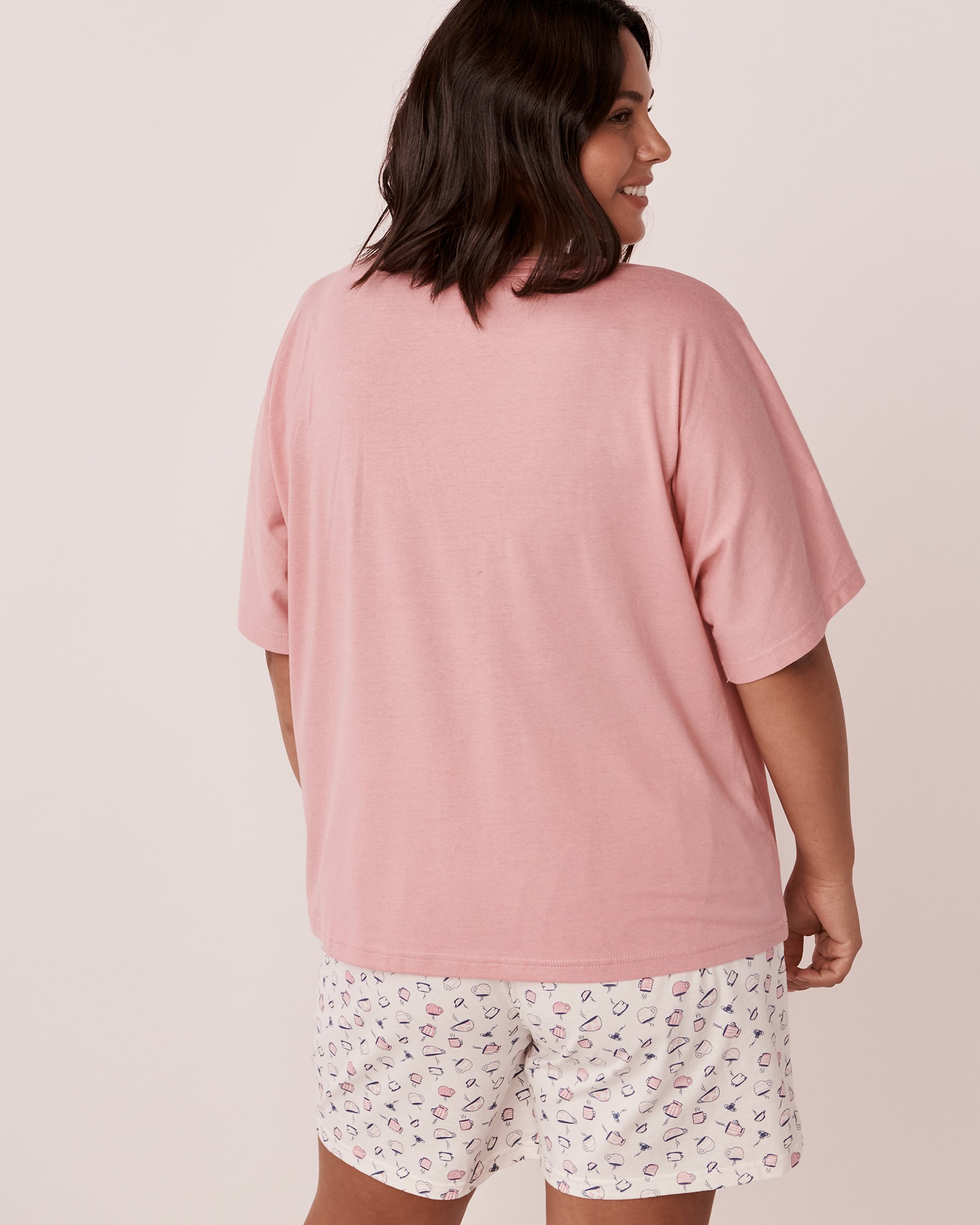 LA VIE EN ROSE T-shirt col en V en coton Vieux rose 40100404 - View3