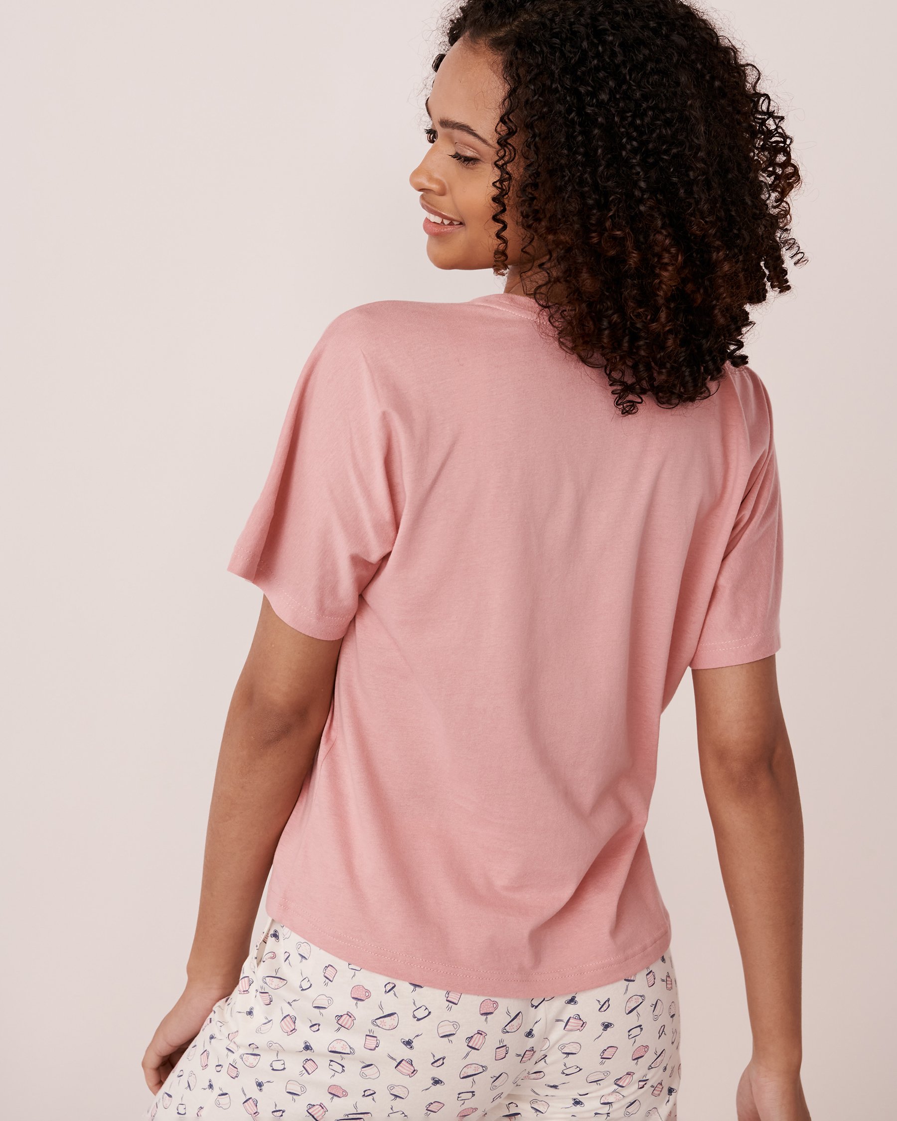 LA VIE EN ROSE T-shirt col en V en coton Vieux rose 40100404 - View5