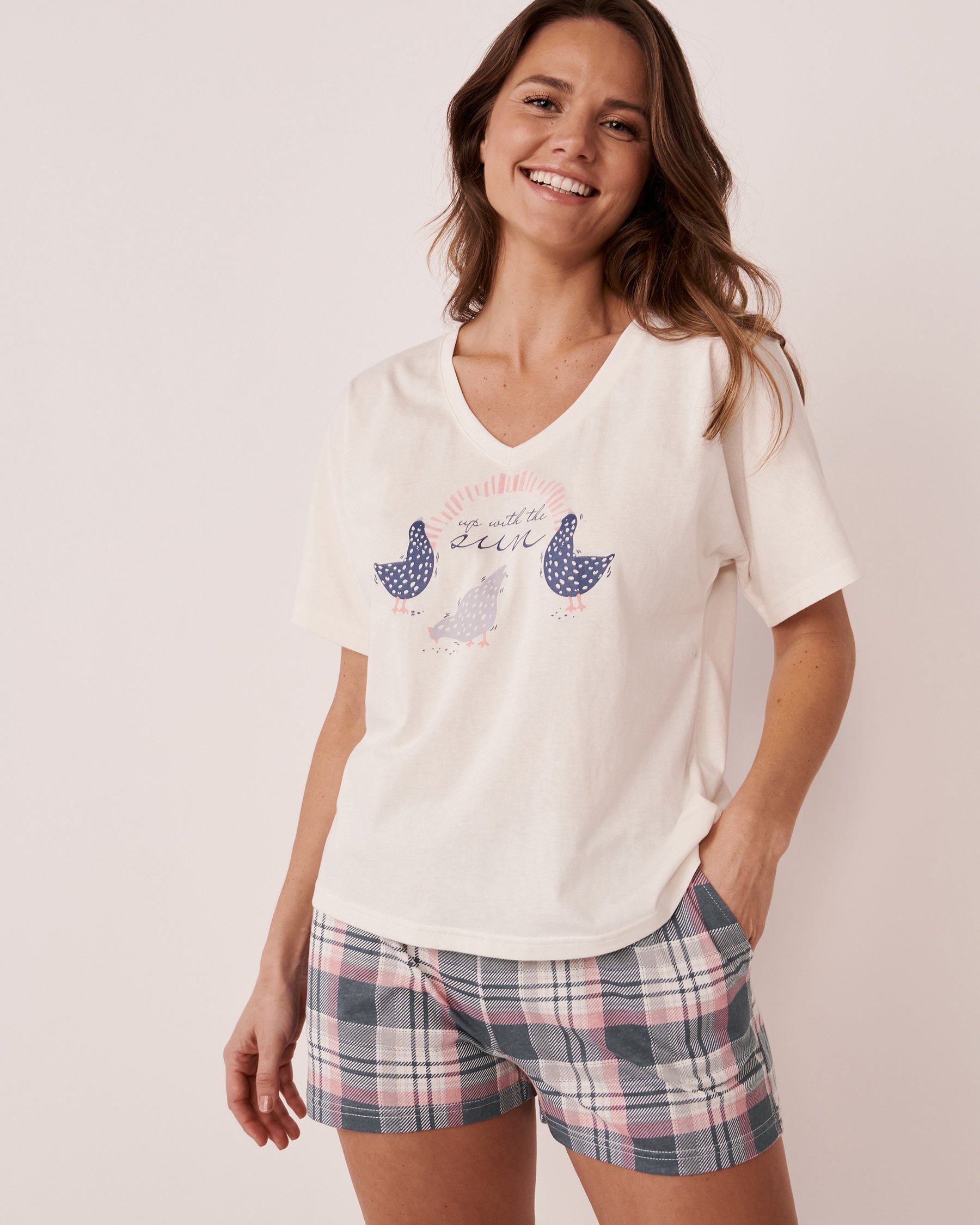 LA VIE EN ROSE T-shirt col en V en coton Blanc neige 40100404 - View1