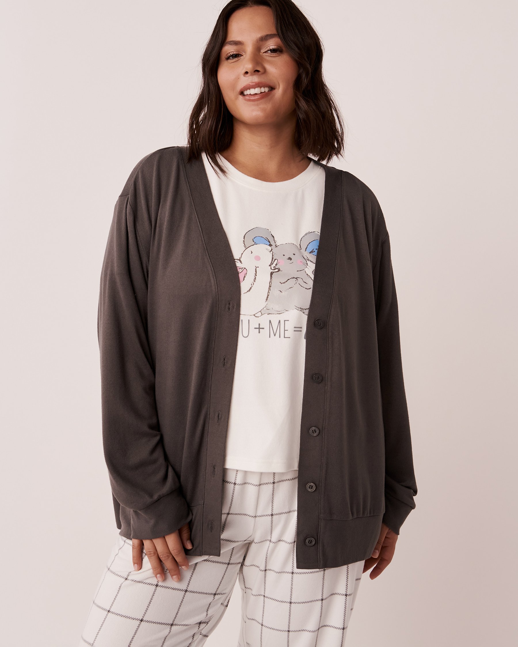 LA VIE EN ROSE Cardigan boutonné en fibres recyclées Fumée grise 40600122 - View1