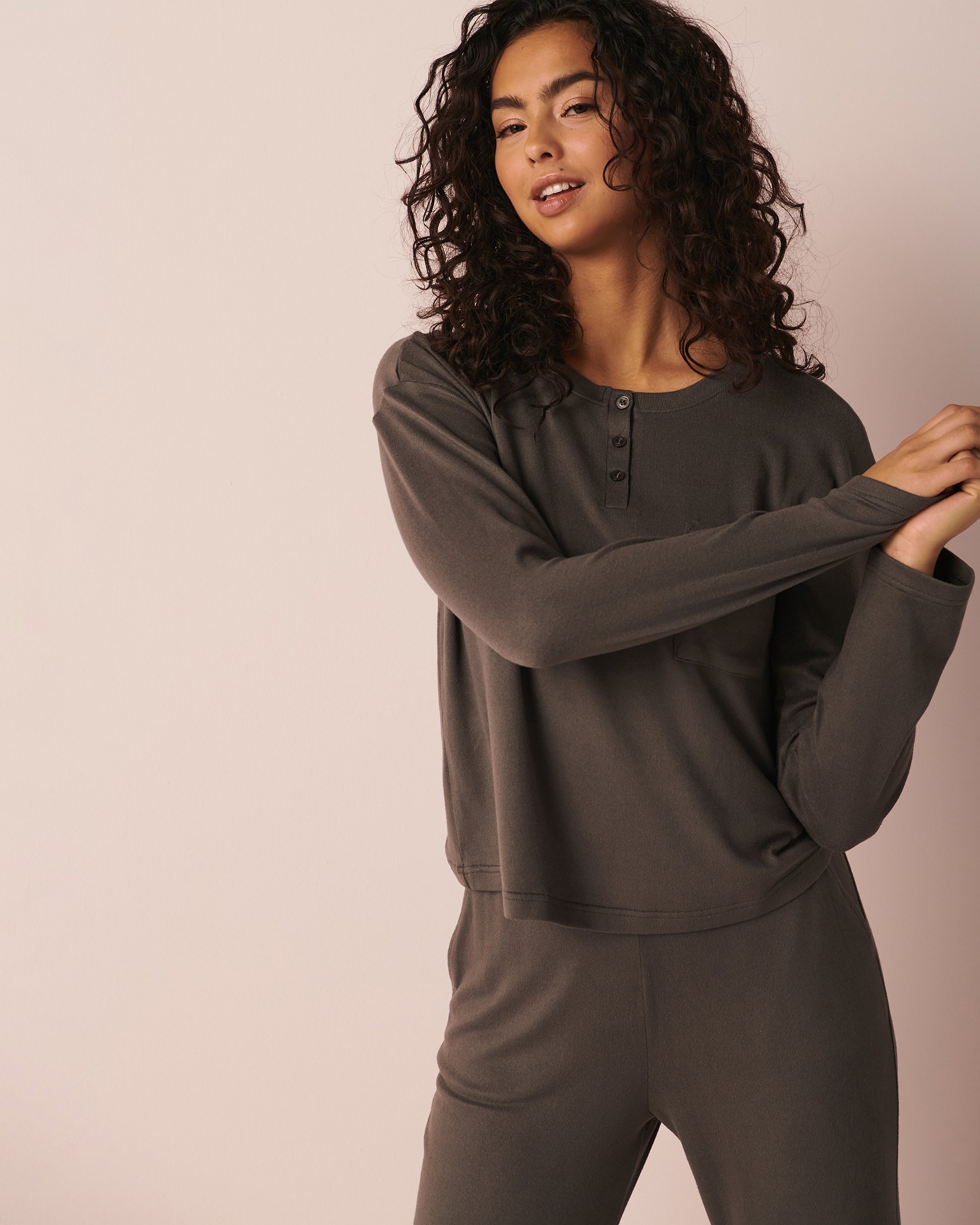 LA VIE EN ROSE Recycled Fibers Long Sleeve Shirt with Buttons Grey smoke 40100392 - View1