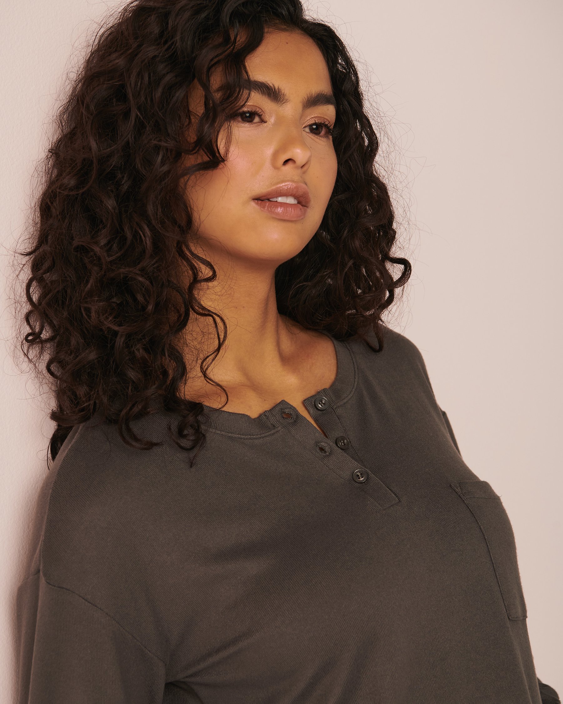 LA VIE EN ROSE Recycled Fibers Long Sleeve Shirt with Buttons Grey smoke 40100392 - View3