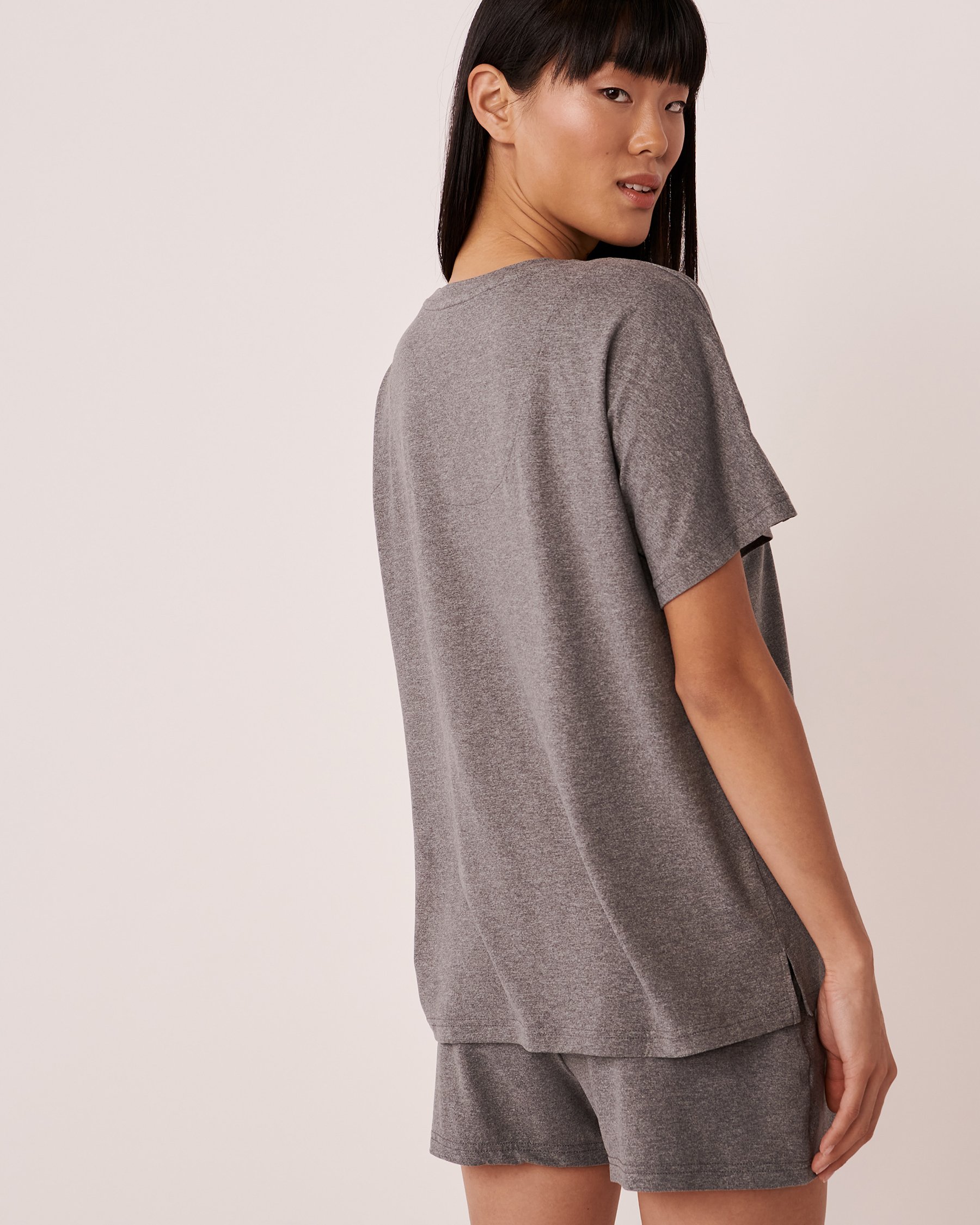 LA VIE EN ROSE Super Soft V-neck T-shirt Medium grey 40100386 - View2