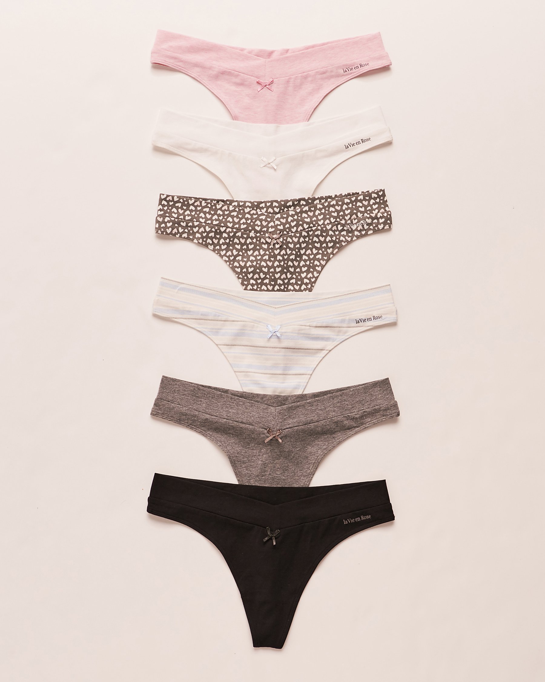 LA VIE EN ROSE 6-Pack Cotton Thong Panty Multicolor 20100261 6PK - View1
