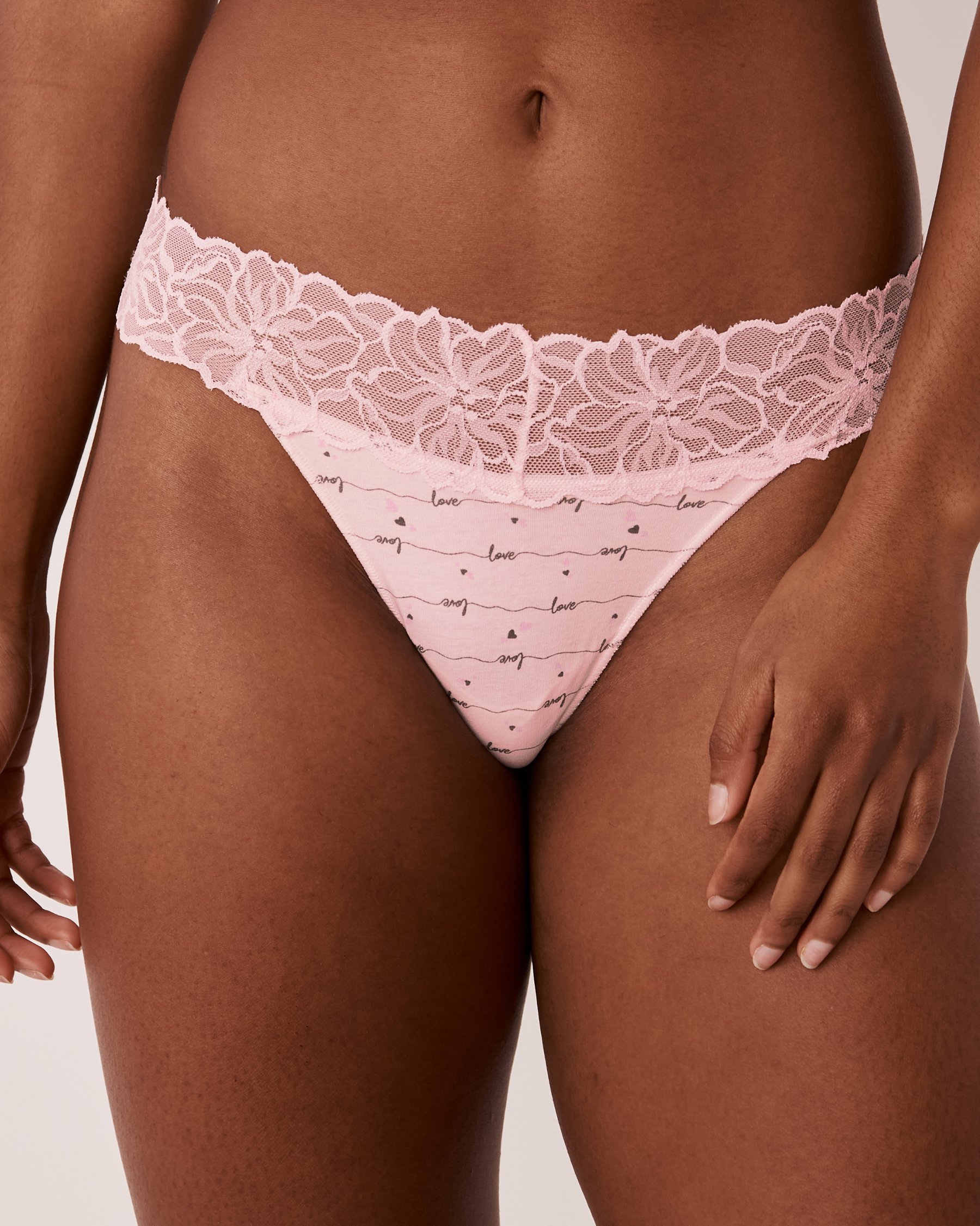 LA VIE EN ROSE Cotton and Lace Band Thong Panty Love stripe 20100266 - View1