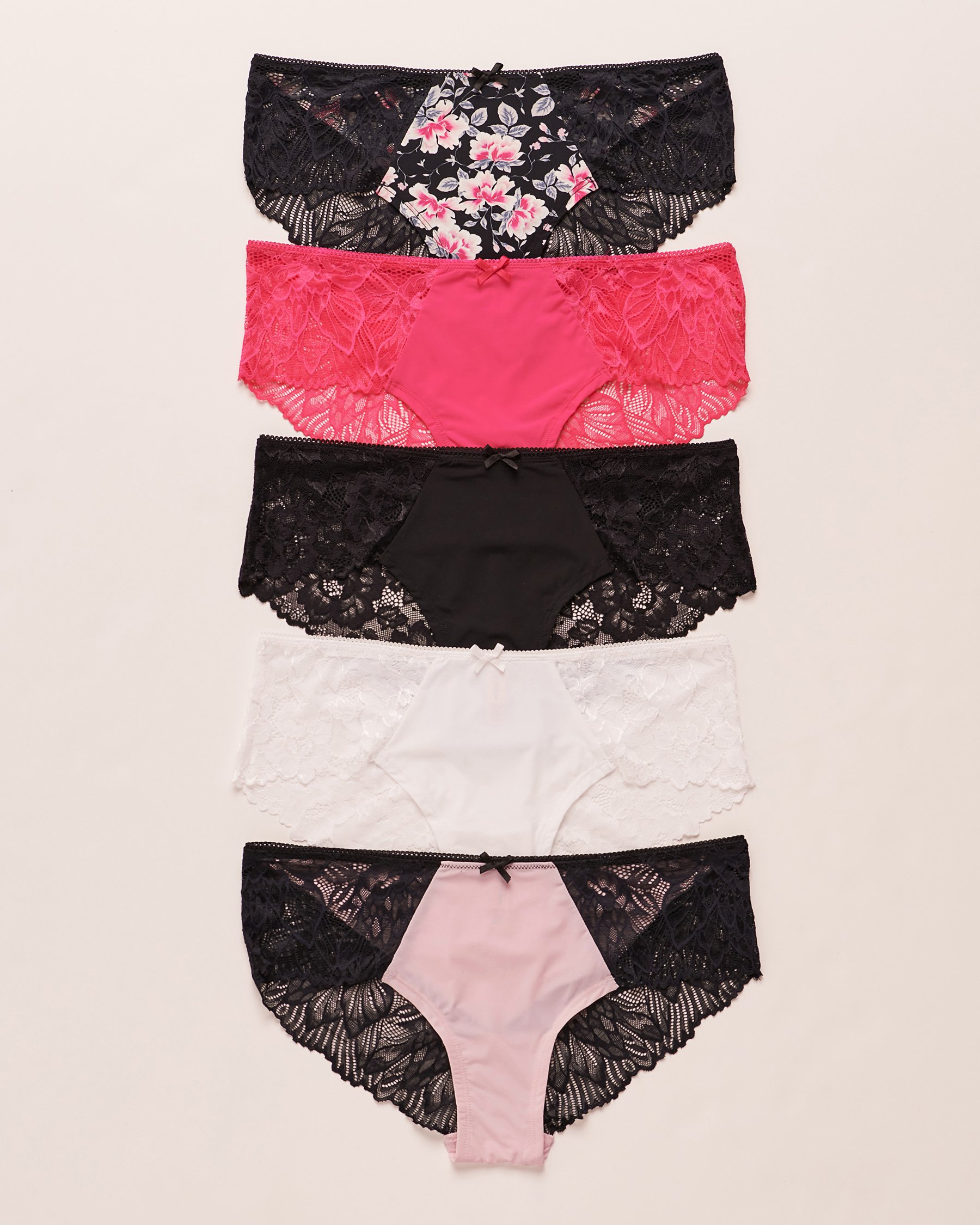 LA VIE EN ROSE 5-Pack Microfiber and Lace Hiphugger Panty Multicolor 20200284 5PK - View1