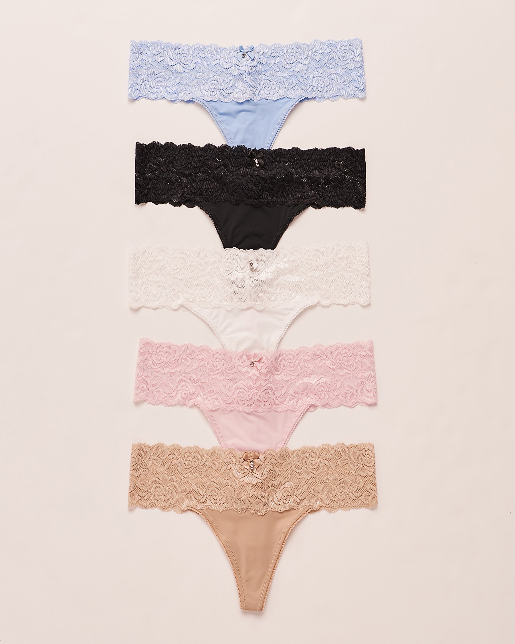 LA VIE EN ROSE Lot de 5 culottes tanga microfibre et large bande de dentelle Multicouleur 20200288 5PK - View1