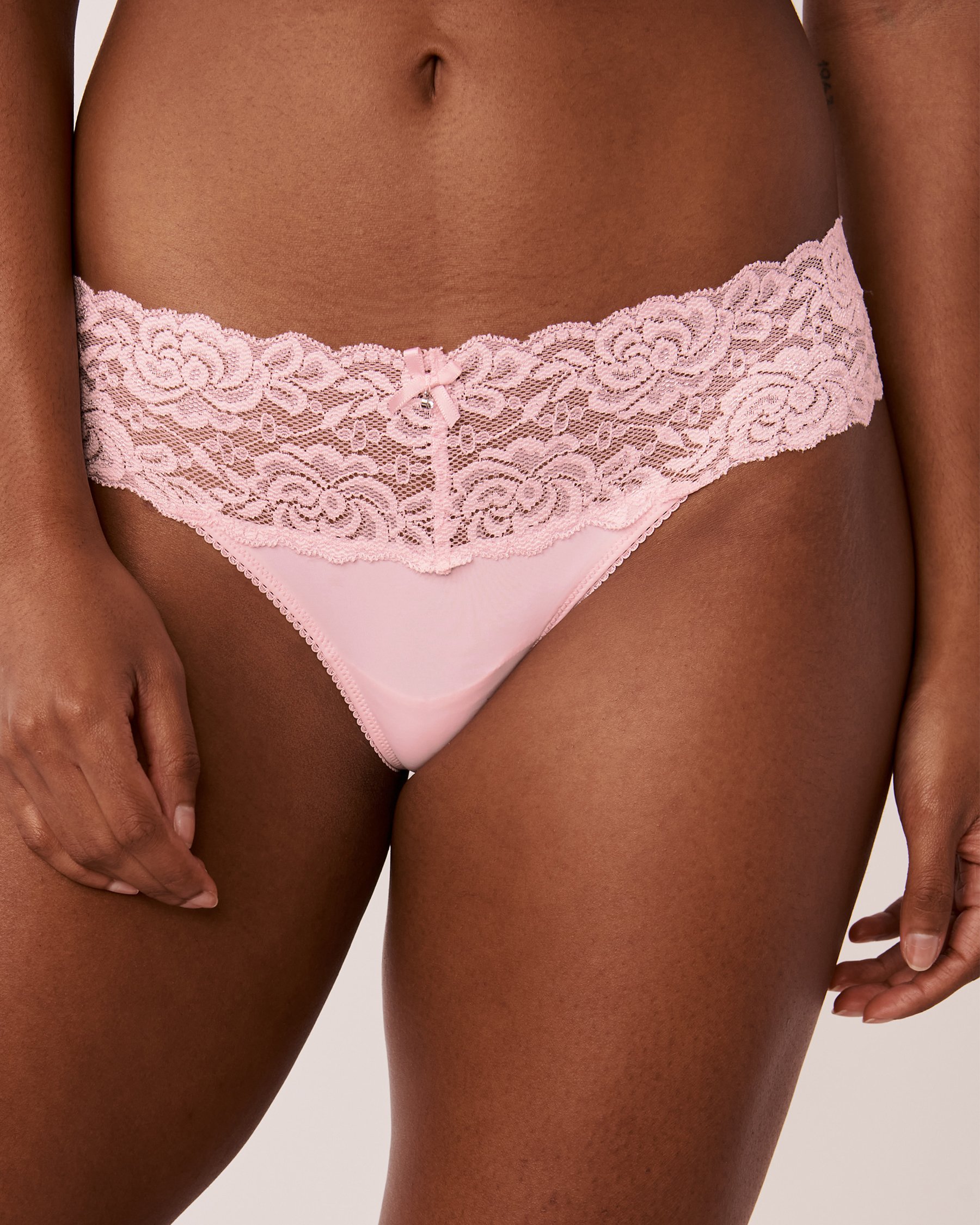 LA VIE EN ROSE Microfiber and Wide Lace Band Thong Panty Ballerina pink 20200288 - View1