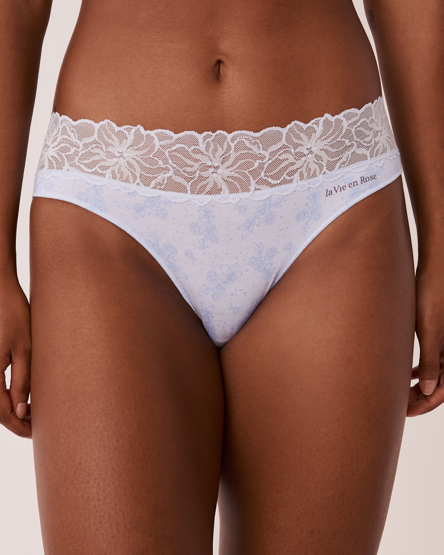LA VIE EN ROSE Cotton and Lace Band Bikini Panty Blue floral 20100268 - View1