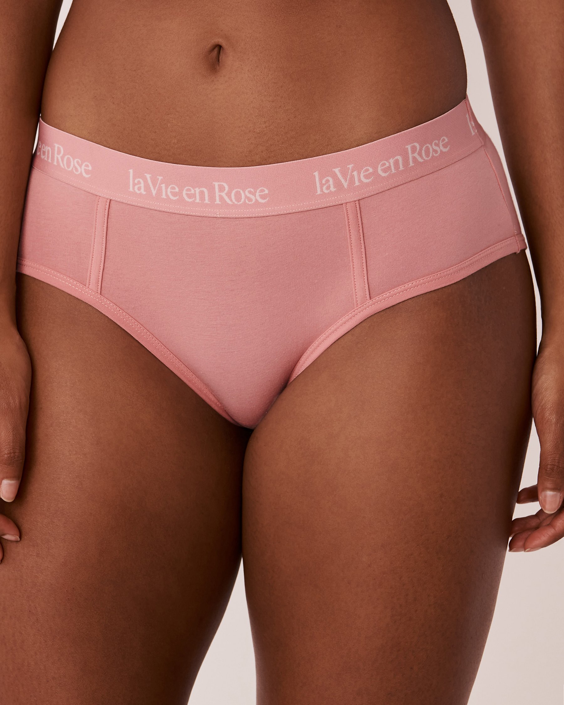 LA VIE EN ROSE Culotte aux hanches coton et bande élastique logo Vieux rose 20100249 - Voir1