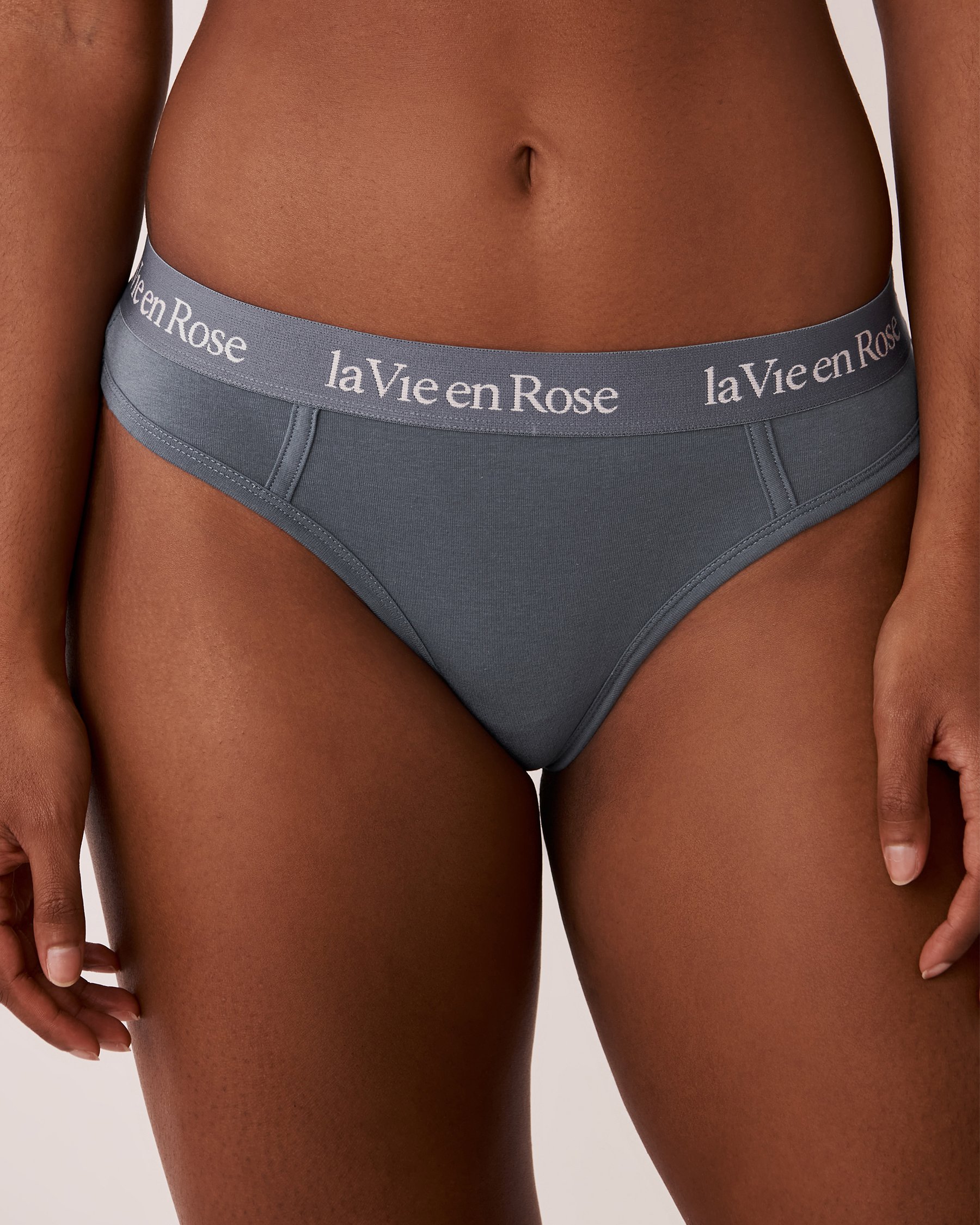 LA VIE EN ROSE Culotte tanga coton et bande élastique logo Bleu glacial 20100250 - View1