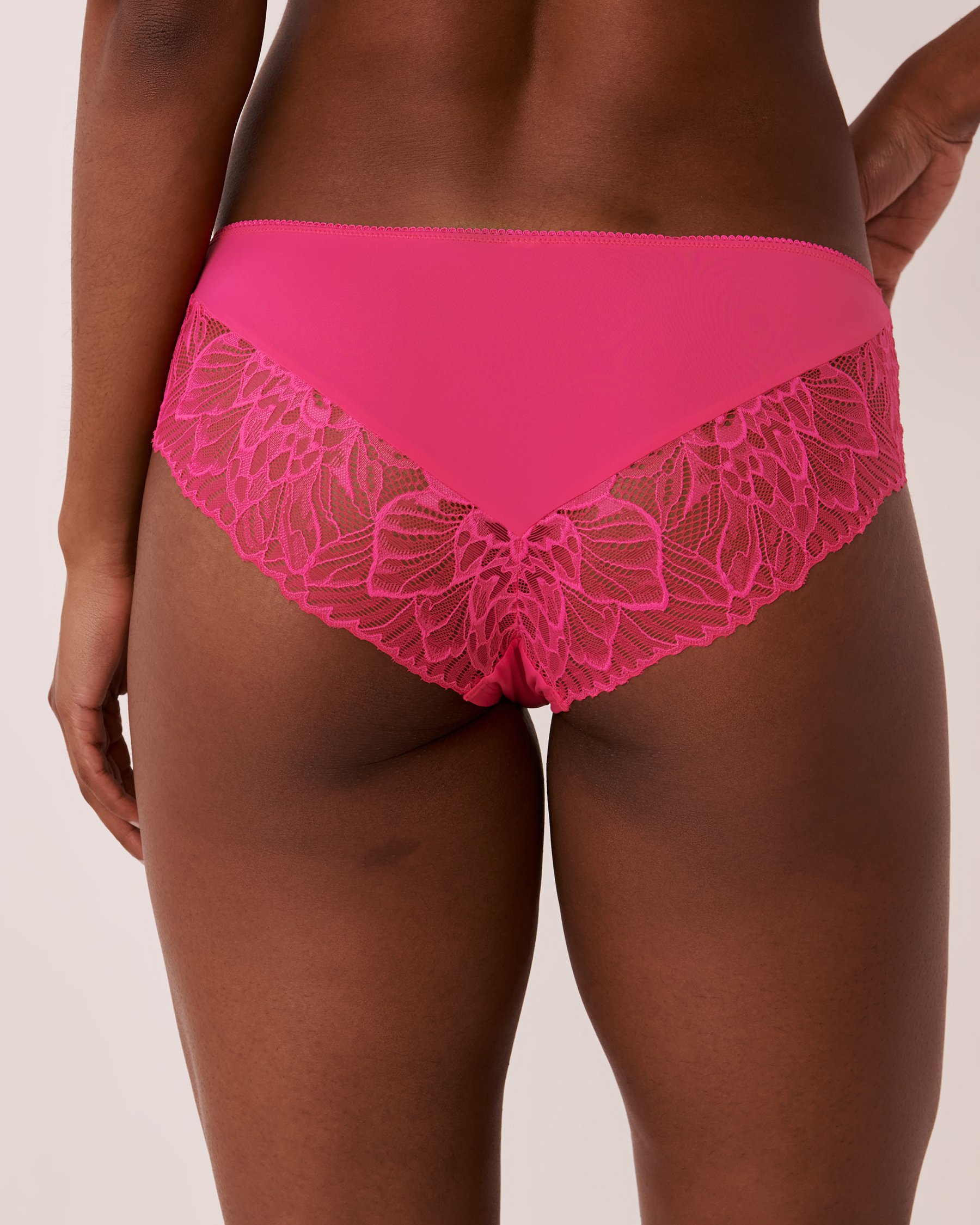 LA VIE EN ROSE Culotte aux hanches microfibre et dentelle Fuchsia éclatant 20200284 - Voir2
