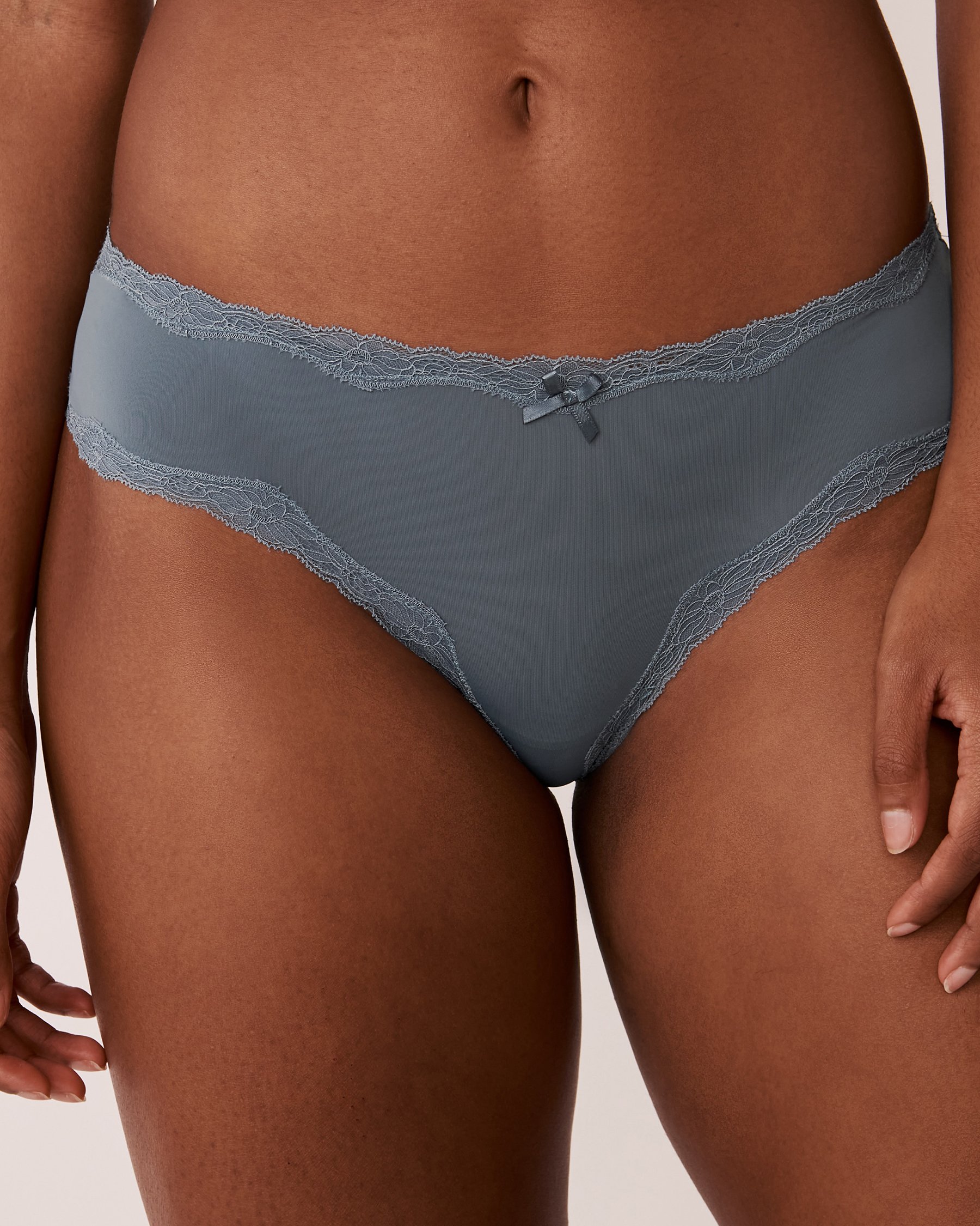 LA VIE EN ROSE Microfiber and Lace Trim Cheeky Panty Icy blue 20200278 - View1